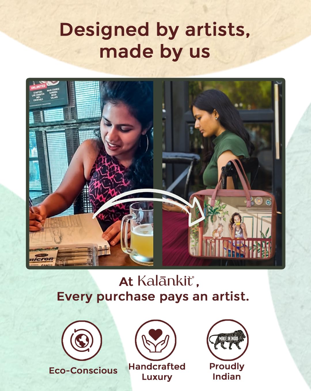 Kalankit Wallet for Woman | Vegan Leather Passport Wallet for Women | Bi-Fold Long Purse for Women Wallet, Birthday Gifts for Women, Passport Holder | Tradition in Motion (Modern Madhubani)