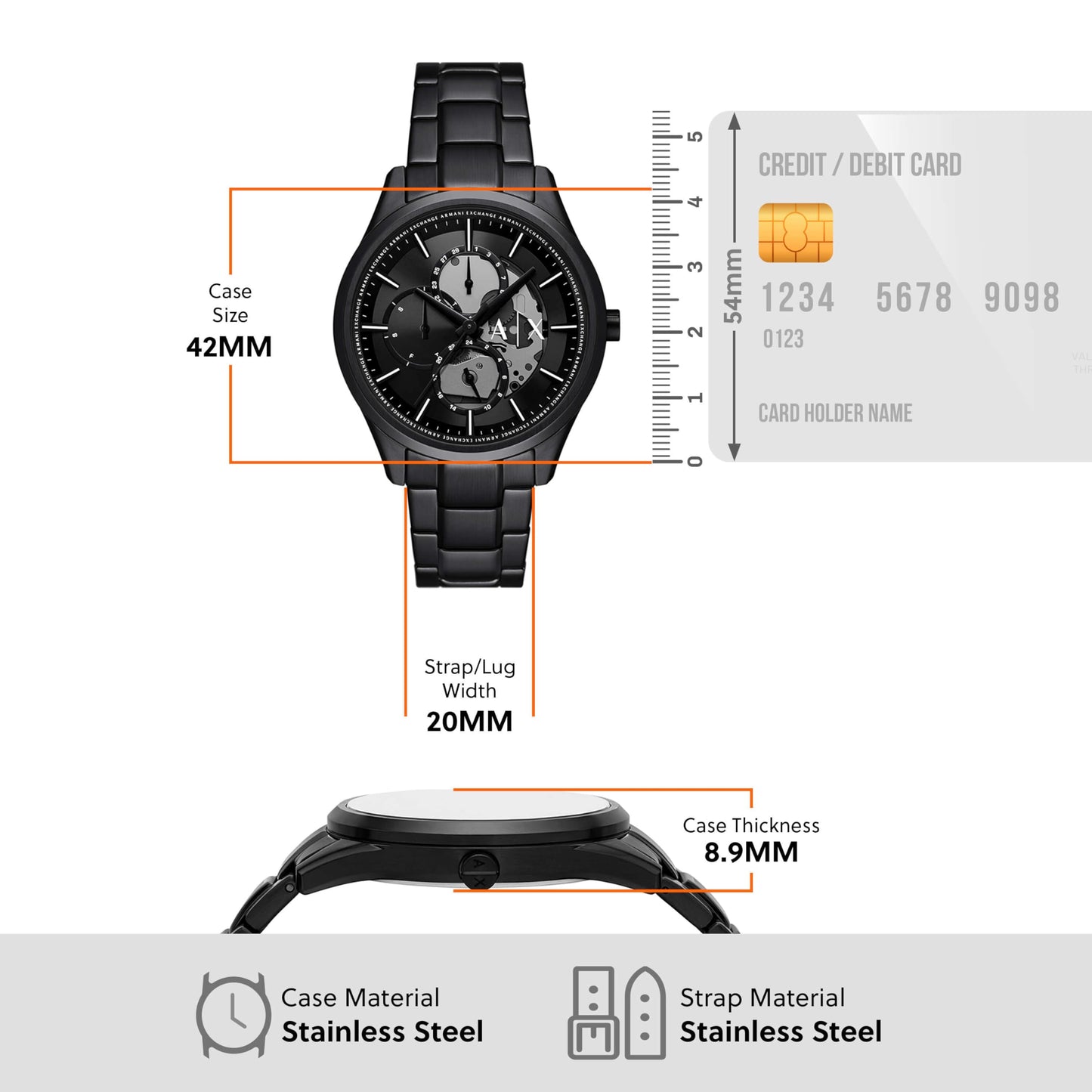 Armani Exchange Stainless Steel Analog Black Dial Men's Watch-Ax7160Set, Band Color:Black