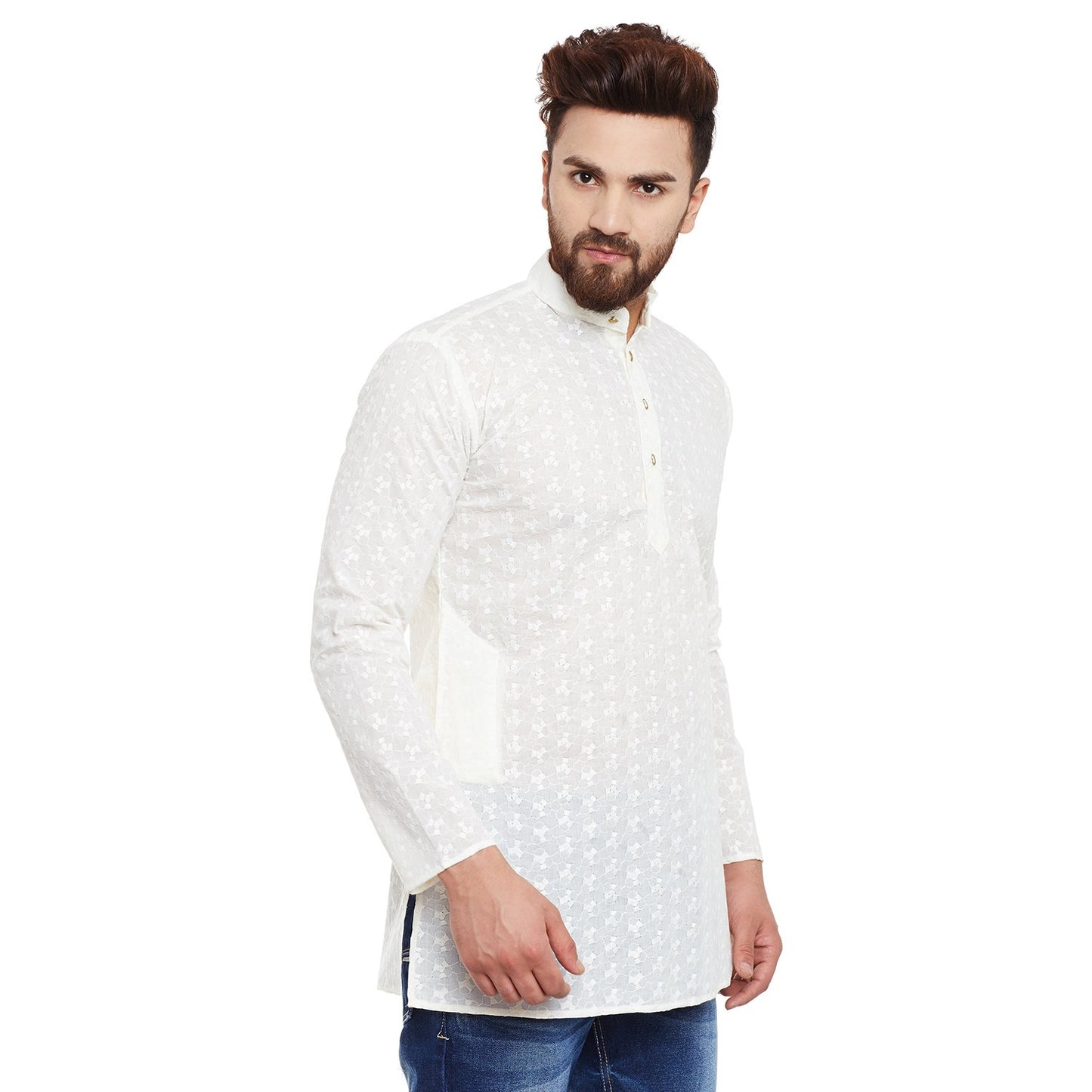 SOJANYA (Since 1958 Men's Cream Cotton Linen Short Kurta, Size: XXL