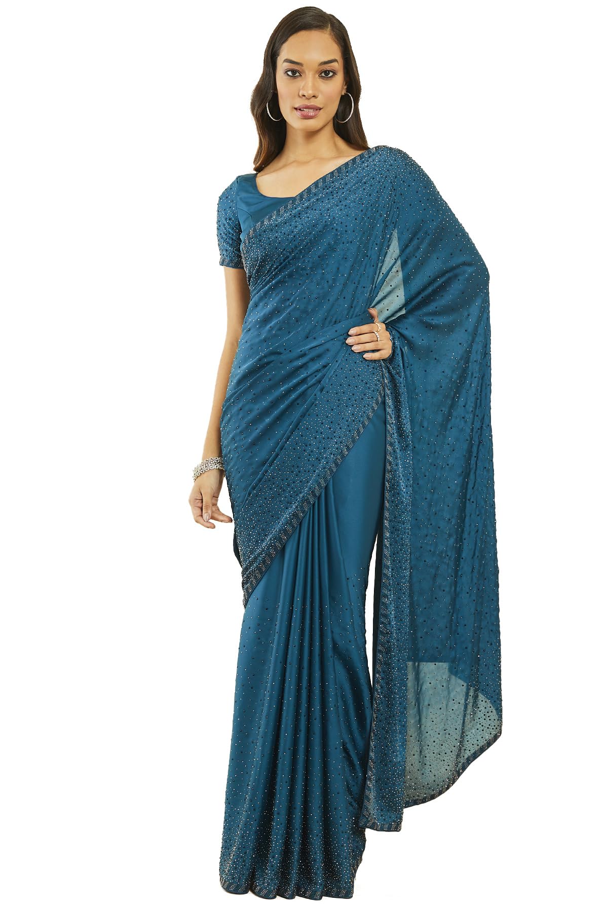Soch Women's Jamdani Pure Crepe Saree (SRPXDESR03976J_Blue)