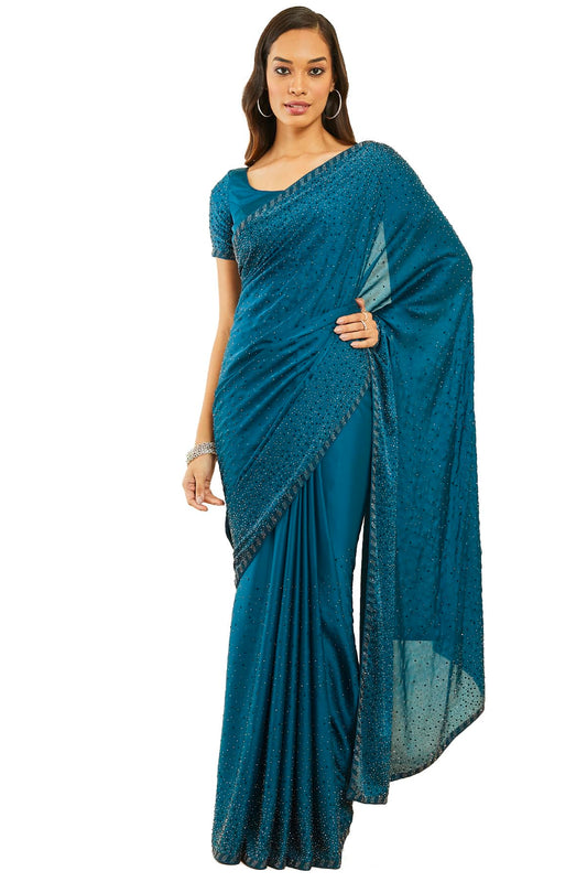Soch Women's Jamdani Pure Crepe Saree (SRPXDESR03976J_Blue)