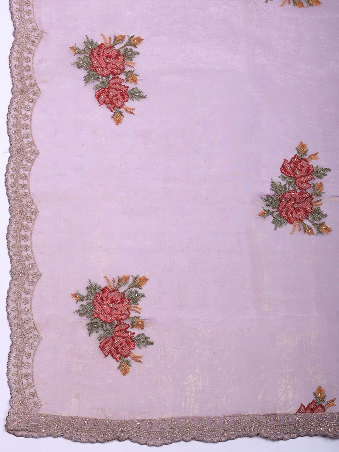 Meena Bazaar Purple Embroidered Tissue Unstitched Suit With Pant & Dupatta