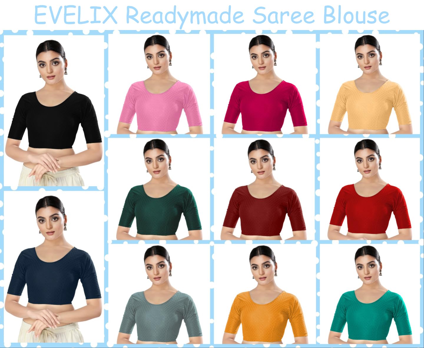 EVELIX Women's Readymade Dobby Cotton Lycra Stretchable Round Scoop Neck Half Sleeve Fancy Blouse for Women Designer Blouses for Saree, Choli, and Lehenga (34, Magenta Pink)