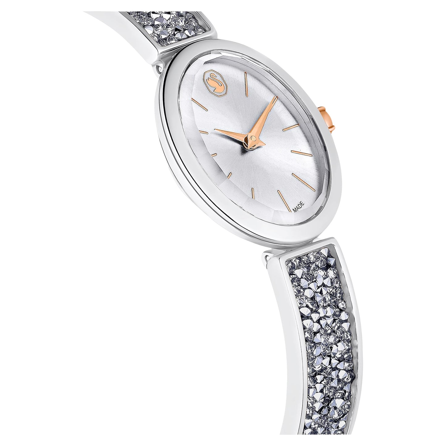 Swarovski Crystal Rock Oval Watch, Swiss Made, Crystal Bracelet, White, Stainless Steel