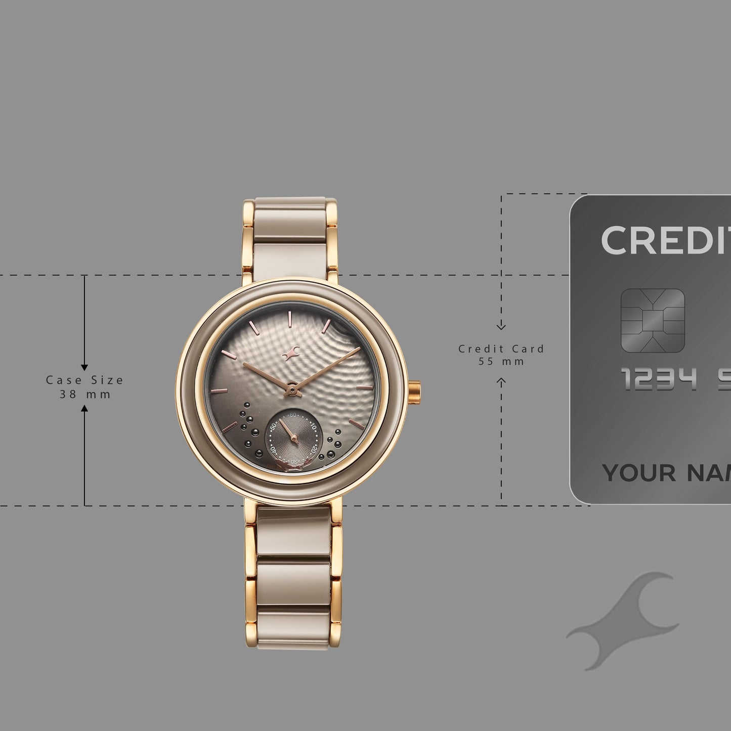 Fastrack Analog Women Grey Rose Gold Oceanyx-Ceramic Quartz Round Dial Watch,Solid Links Material,Band-6315KD02