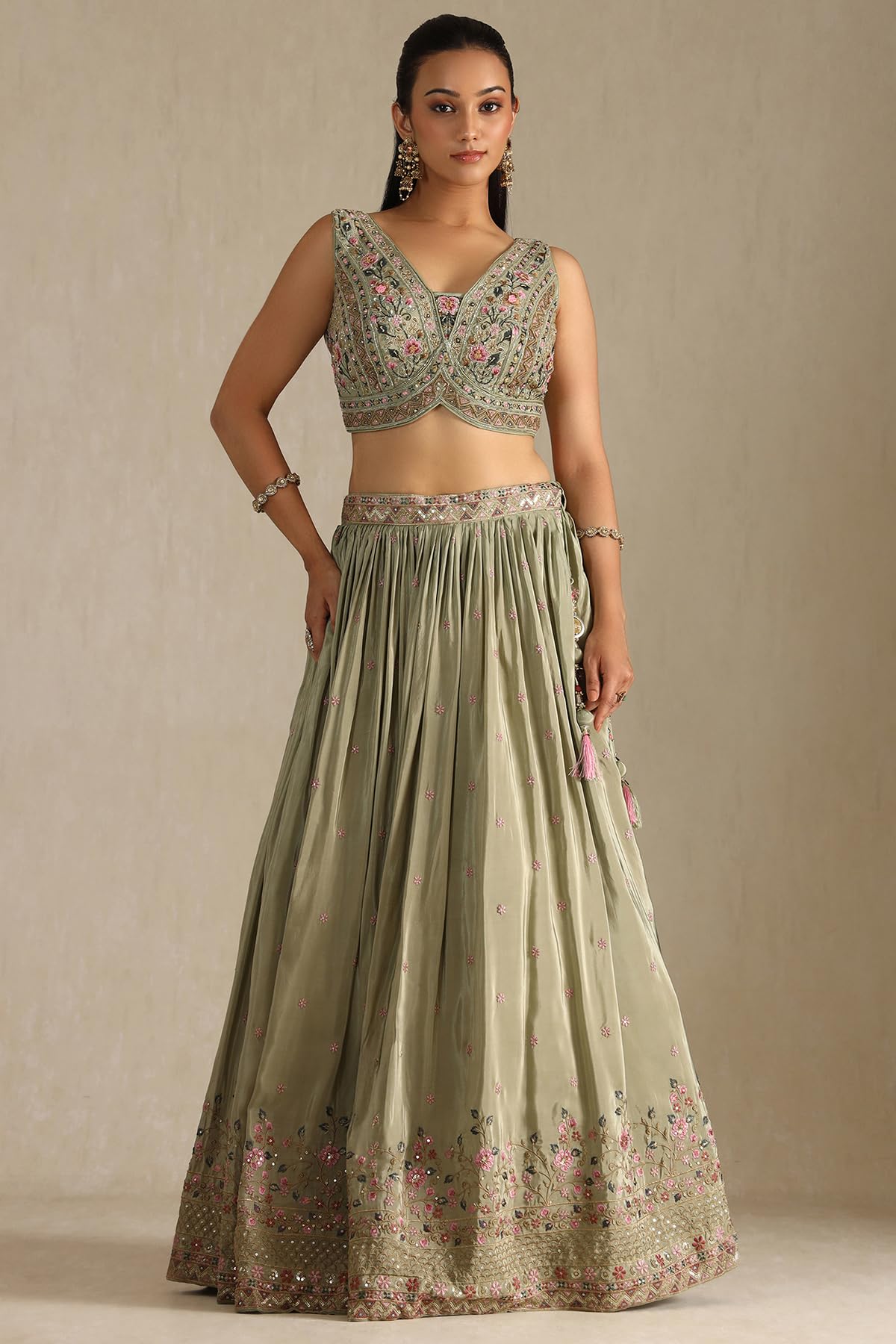 Soch Women's Crepe Lehenga Choli Set (OWS5CD21814_Sap Green_XL)