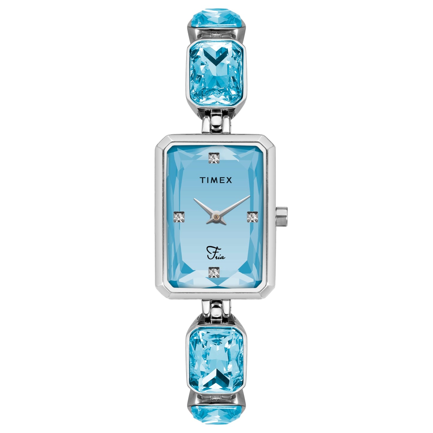 TIMEX Women Brass Blue Rectangular Analog Dial Watch- Twel16904, Band Color-Silver