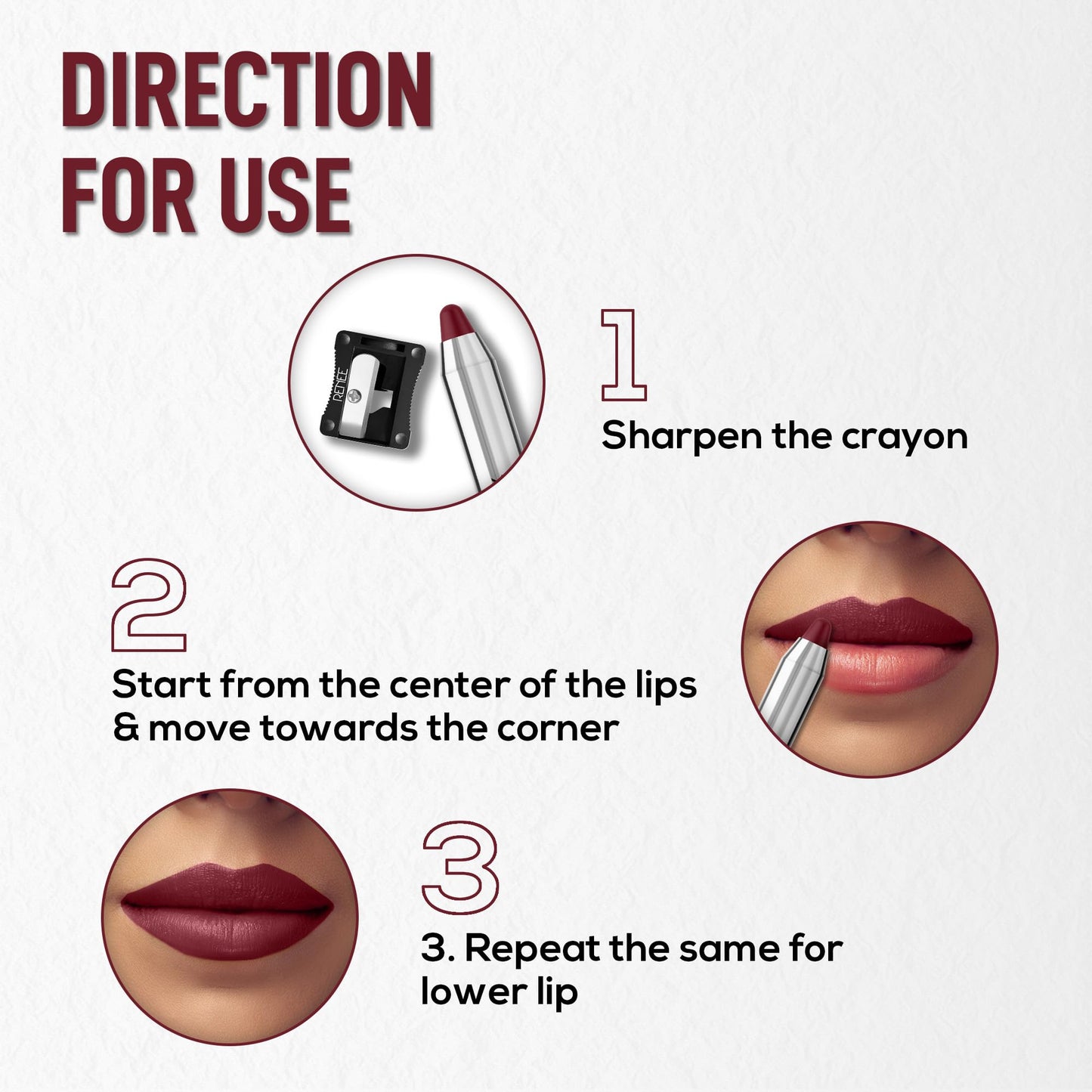 RENEE Colorlock Transfer Not Lip Crayon with Sharpener, SPF 20, Waterproof, Smudgeproof, Lightweight & Long Lasting, Intense Color Payoff with Ultra Matte Finish, Enriched with Vitamin E, Grace 3gm