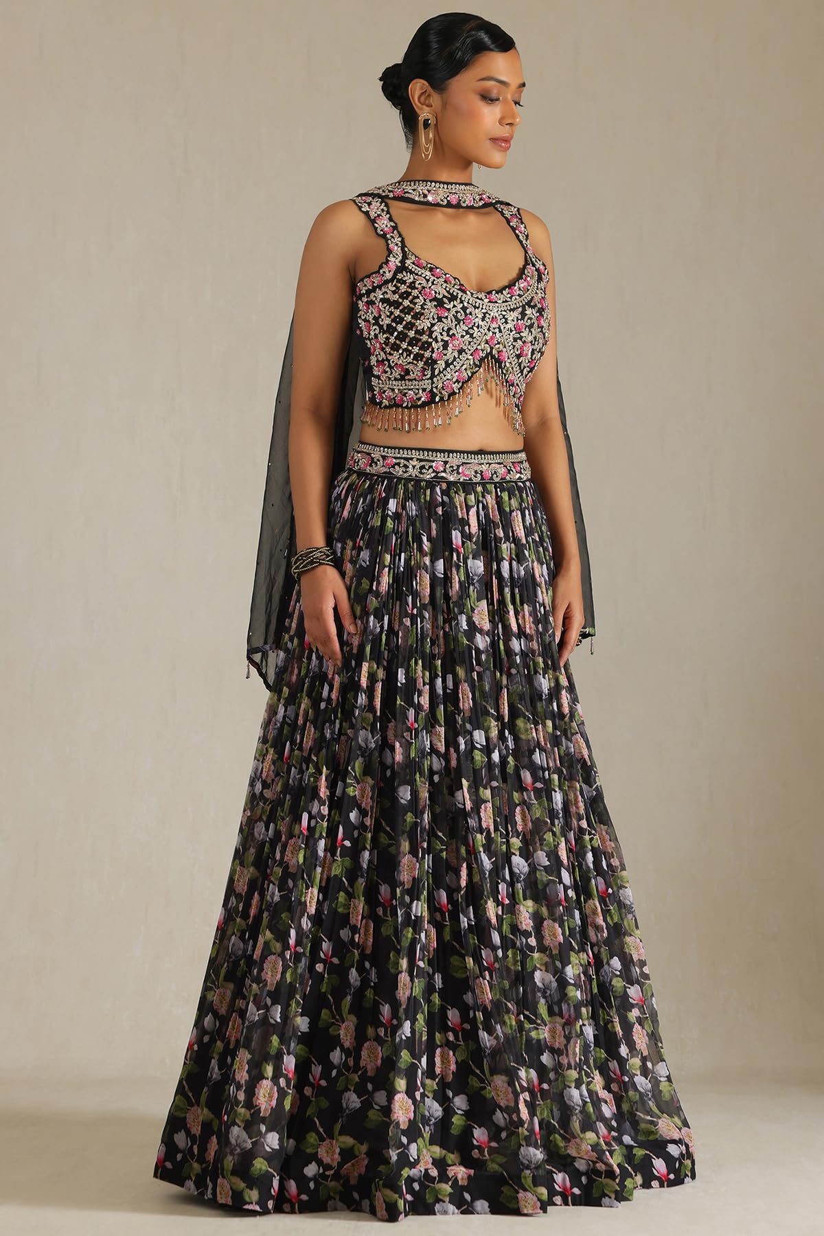 Soch Womens Black Dupion Silk Lehenga Choli With Stones And Sequins