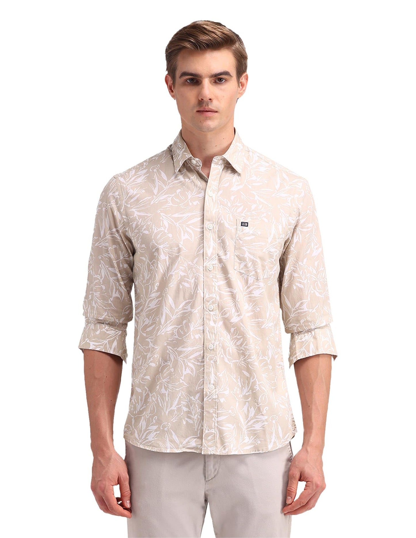 Arrow Men's Printed Full Sleeve Slim Fit Point Collar Cotton Casual Shirt