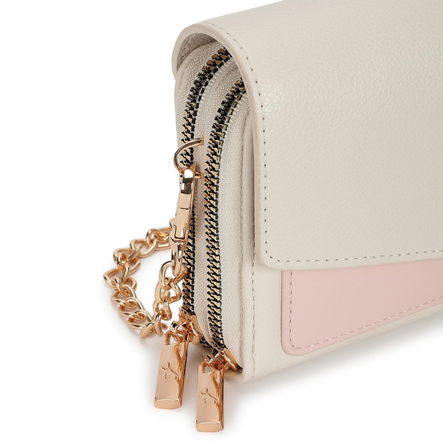 Fastrack Color-Blocked Sling Bag for Women | Faux Leather Crossbody with Zippered Compartment, Chain Strap and Lightweight Build | Compact Everyday Bag for Travel, College and Casual Outfits