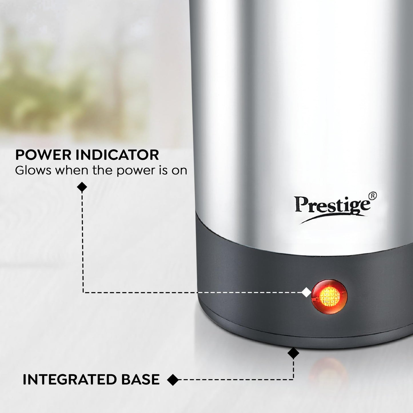 Prestige Stainless Steel Electic Travel Kettle 0.5 L V2 (0.5 L with Concealed Element), 700 Watts, Silver