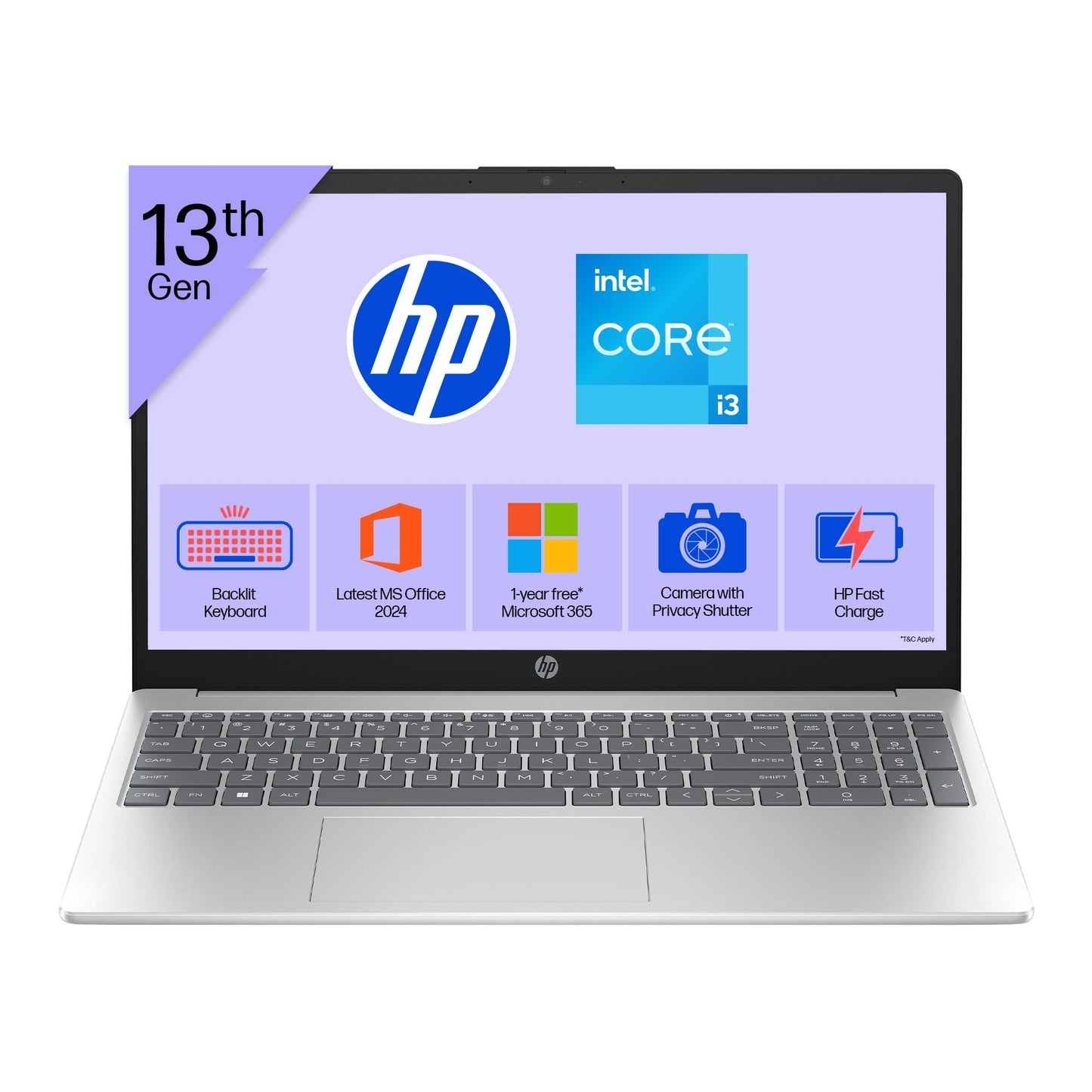 HP 15, 13th Gen Intel Core i3-1315U, (8GB DDR4,512GB SSD) Anti-Glare, Micro-Edge, FHD,15.6''/39.6cm, Win11,M365 Basic(1yr),Office24, Silver,1.59kg, fd0572TU, FHD Camera w/Shutter