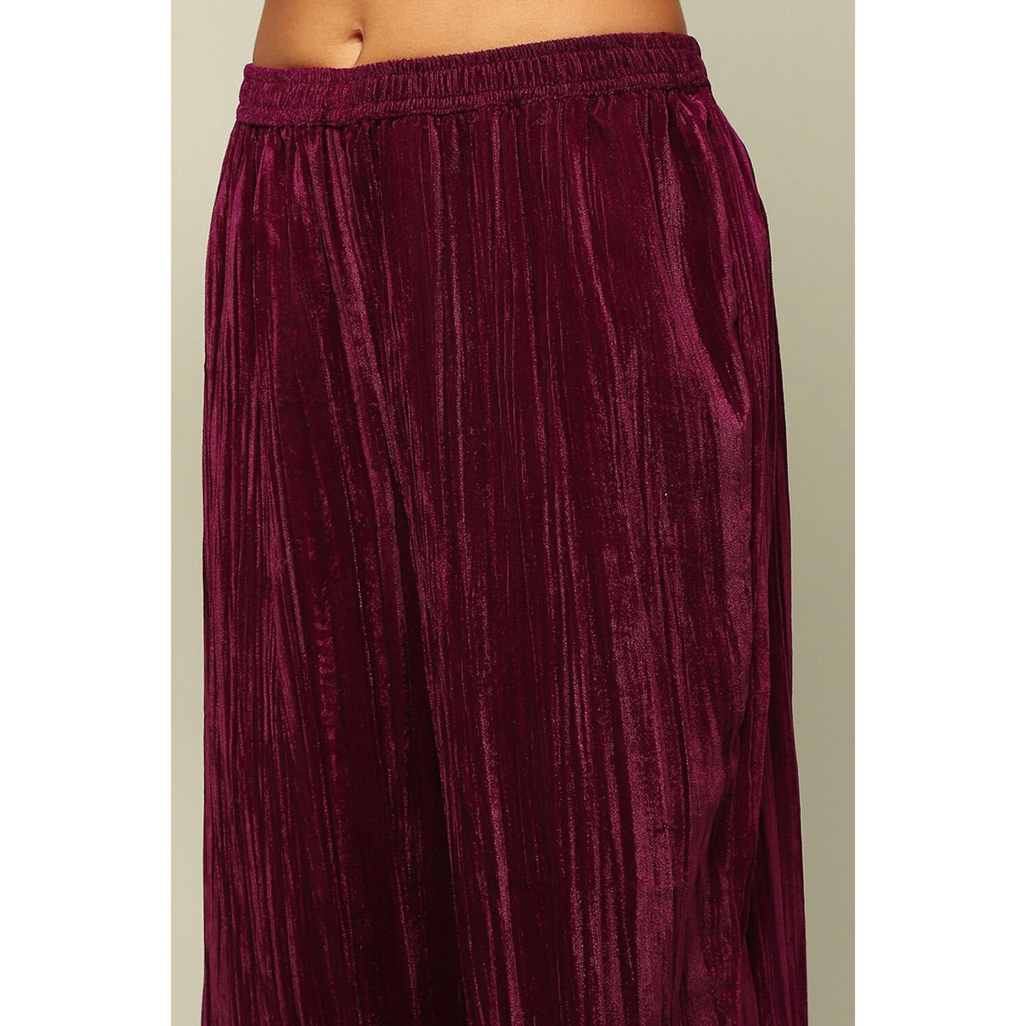 Rangriti Women's Poly Velvet Kurta Set (WNTRWR20385AW24WINE_Wine