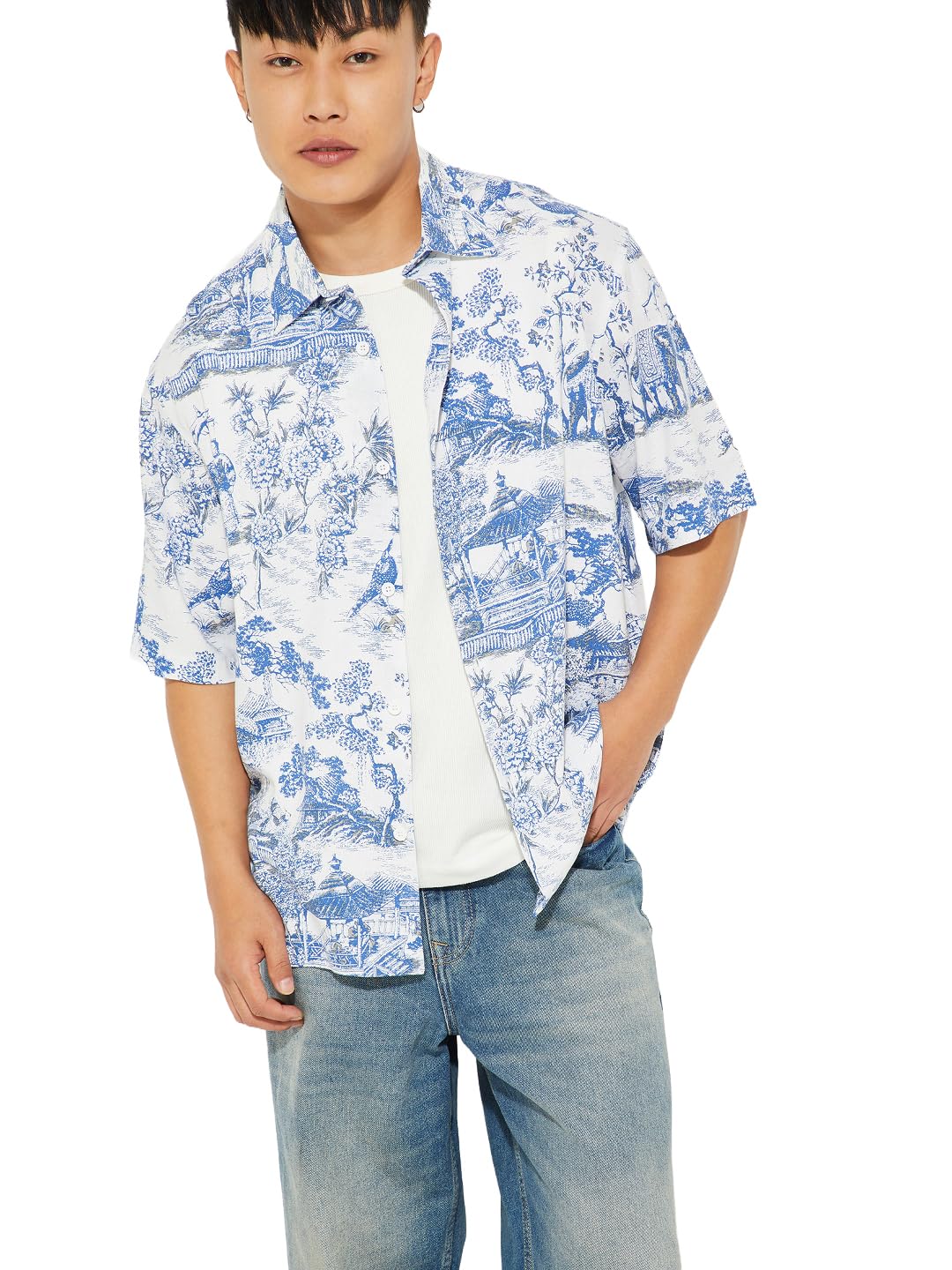 Max URB_N Men Printed Oversized Shirt (Blue_M)