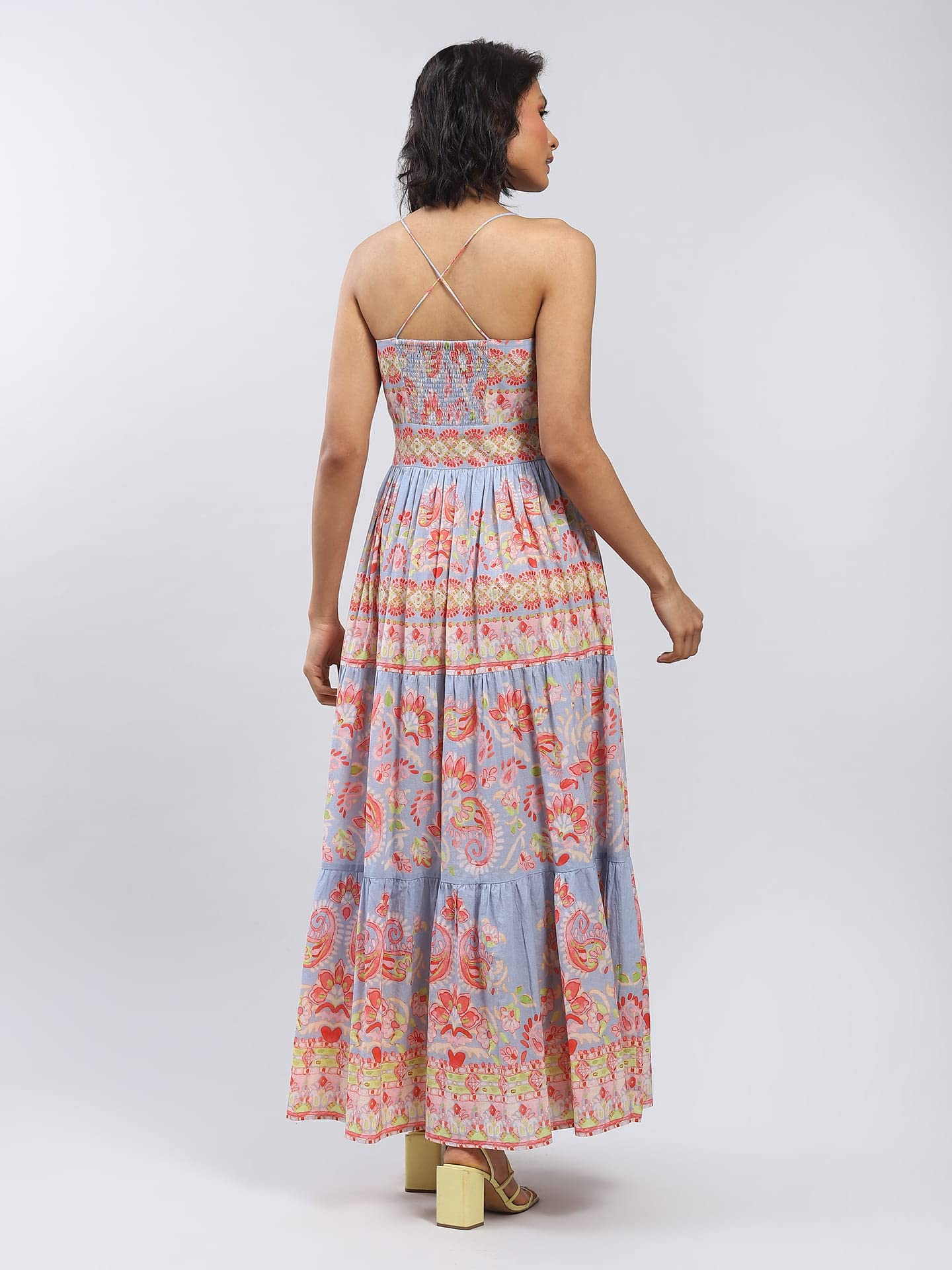Label RITU KUMAR Blue Floral Print Cut-Out Maxi Dress