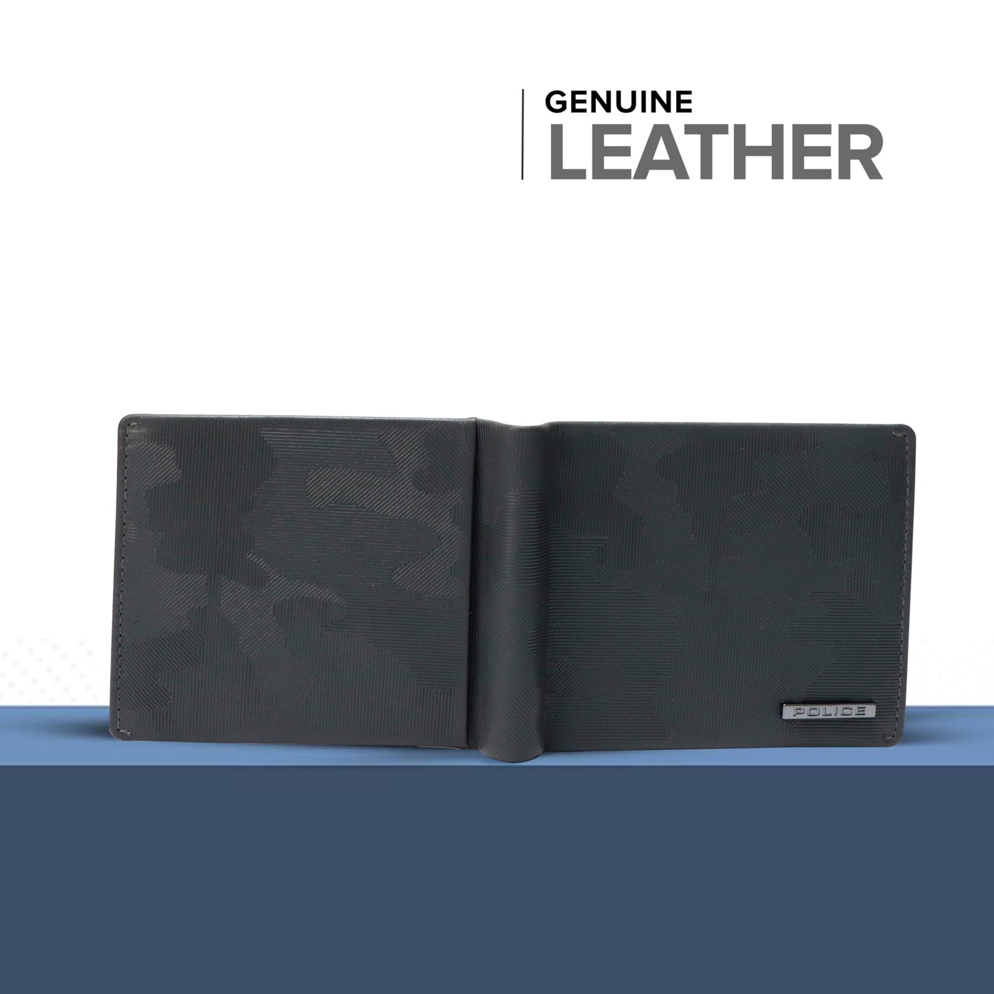 Police Men's Genuine Camou Leather Slim Wallet | 8 Card Slots with 2 Currency Compartments | Elegant, Durable & Functional | Ideal for Everyday Use & Gifting I Jet Black