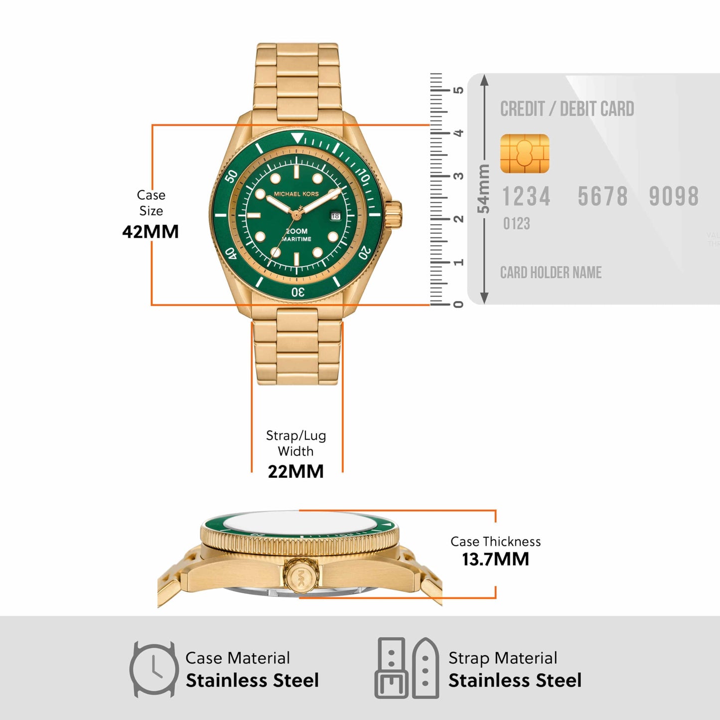 Michael Kors Stainless Steel Analog Green Dial Men Watch-Mk9162, Gold Band