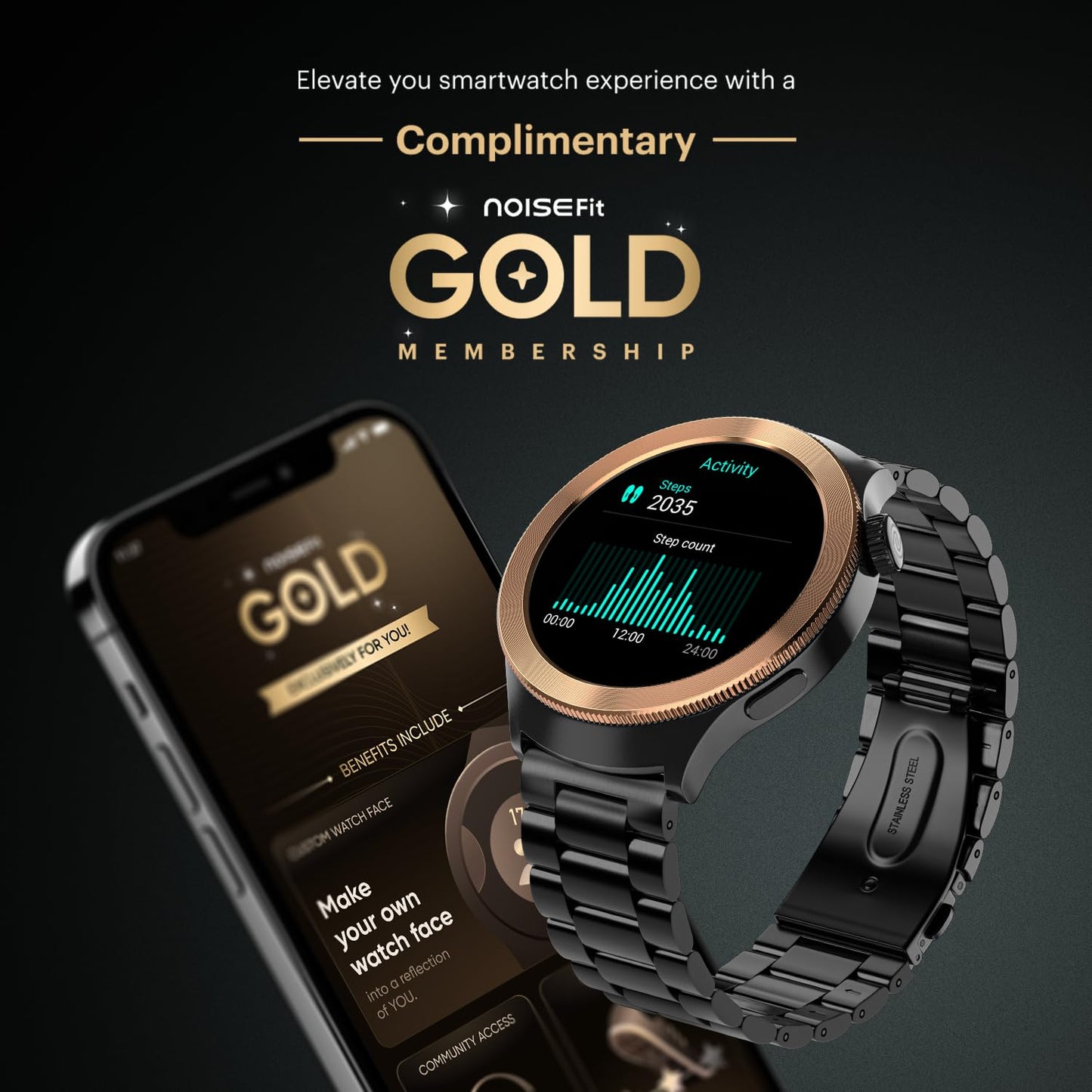 Noise Halo 2 MOD Smart Watch with Swappable Bezel Editions (Classic, Statement), 1.46" AMOLED, Smart Island, BT Calling, Metallic Build, Health Suite, Upto 7 Days Battery (Jet Black)