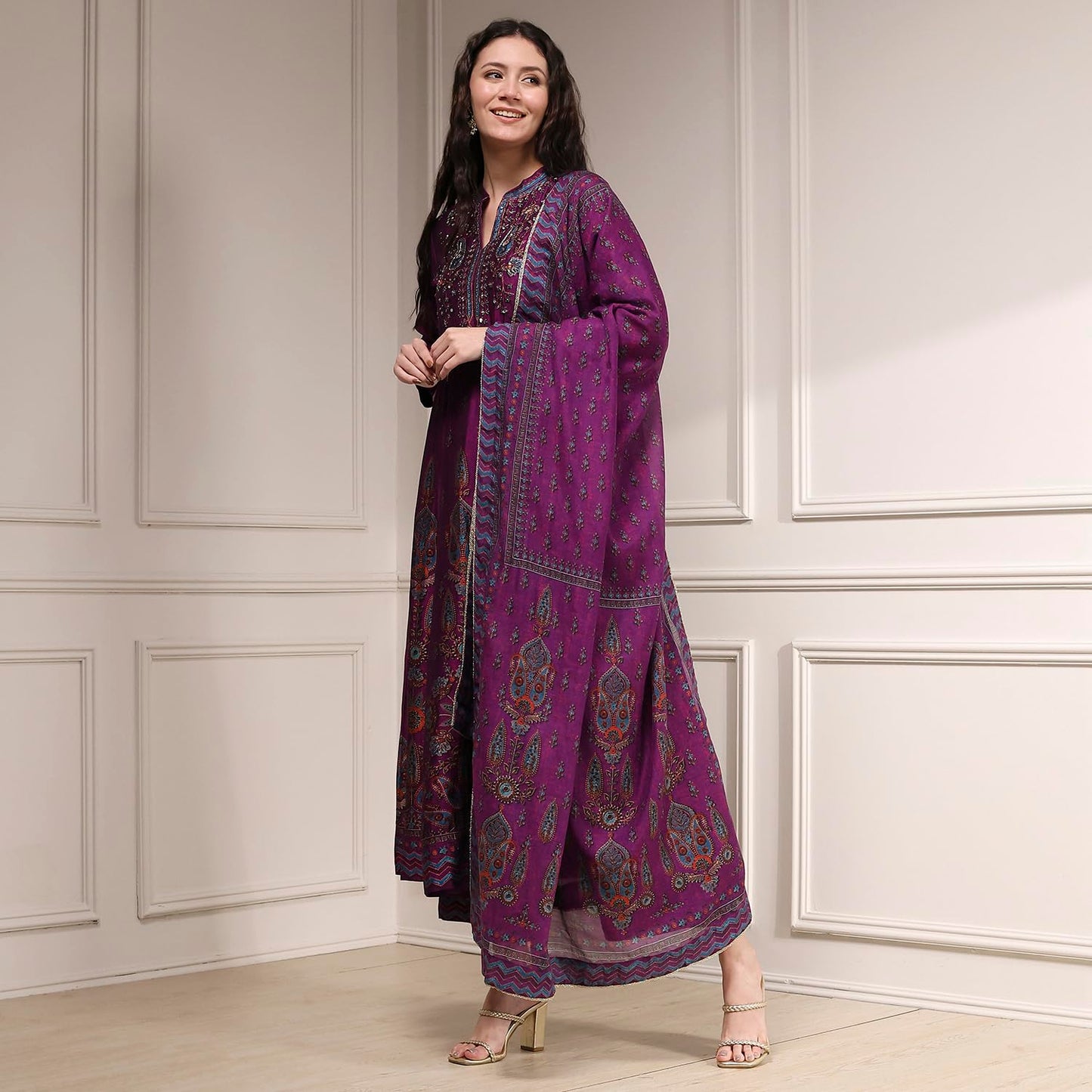 Biba Women's Rayon Kurta, Bottom, Dupatta (SKDRSTELE30316AW25PUR