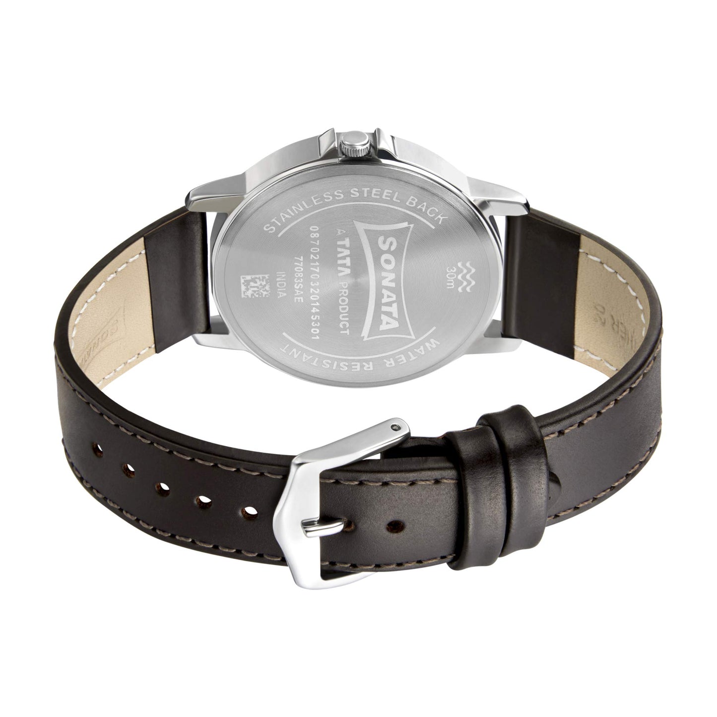 Sonata Quartz Analog Grey Dial Leather Strap Watch for Men-NS77083SL06W/NT77083SL06W