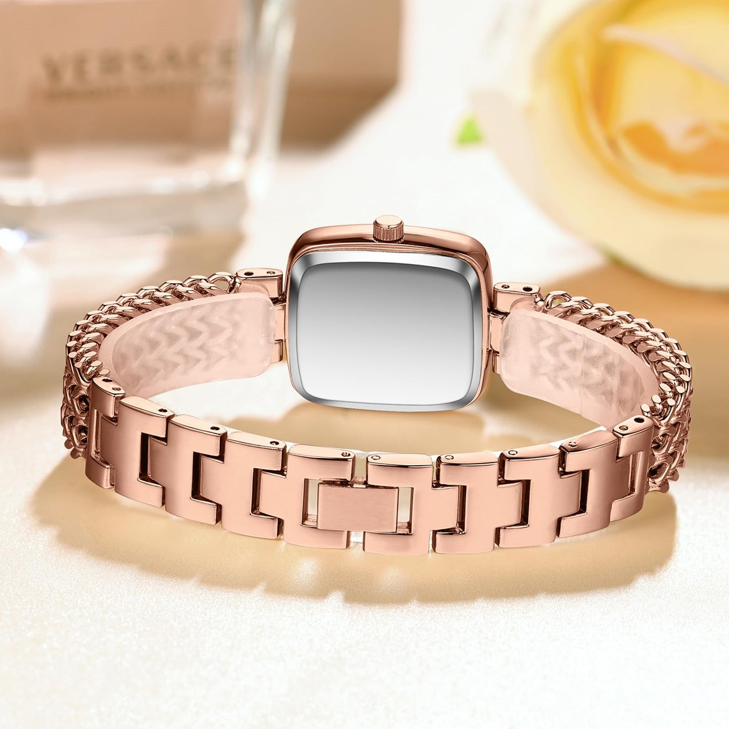 IBOSI Women Watches Analog Quartz Diamond Square Ladies Watch Stylish Elegant Waterproof Stainless Steel Jewelry Bracelet (Rose Gold)