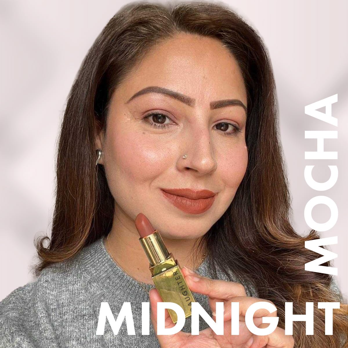 DAUGHTER EARTH Midnight Mocha Natural Lipstick | Vegan Plant Based Highly Pigmented Lip Color | Creamy Velvet Phytonutrient Lip Stick With Vitamin E & Bakuchiol | Natural With UV Protection | 4g