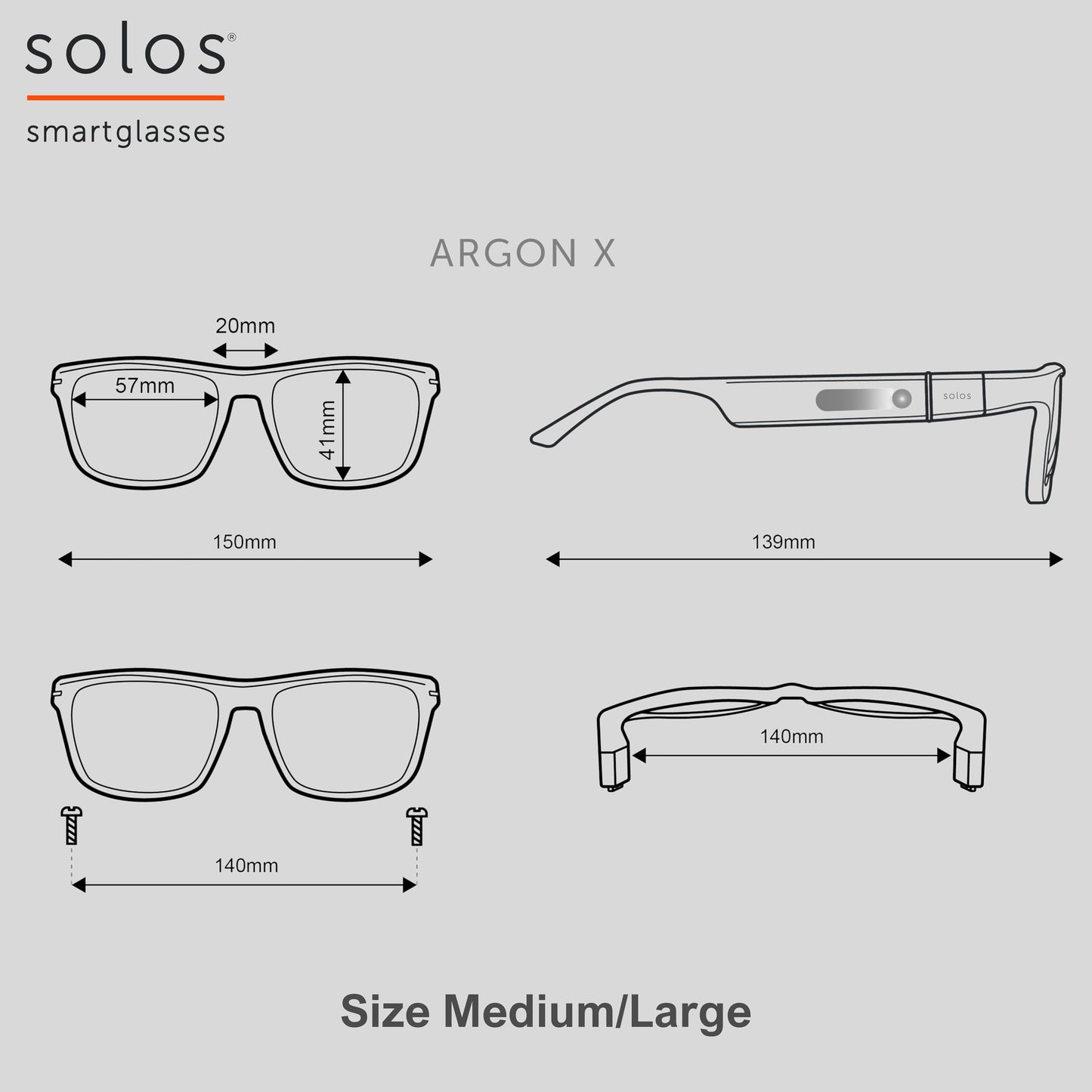 SOLOS AI Powered Glasses | Argon X | Metallic Gray | Lenses Integrated ChatGPT for Travel and Real Time Translation | Stereo Speakers | Compatible with iOS and Android