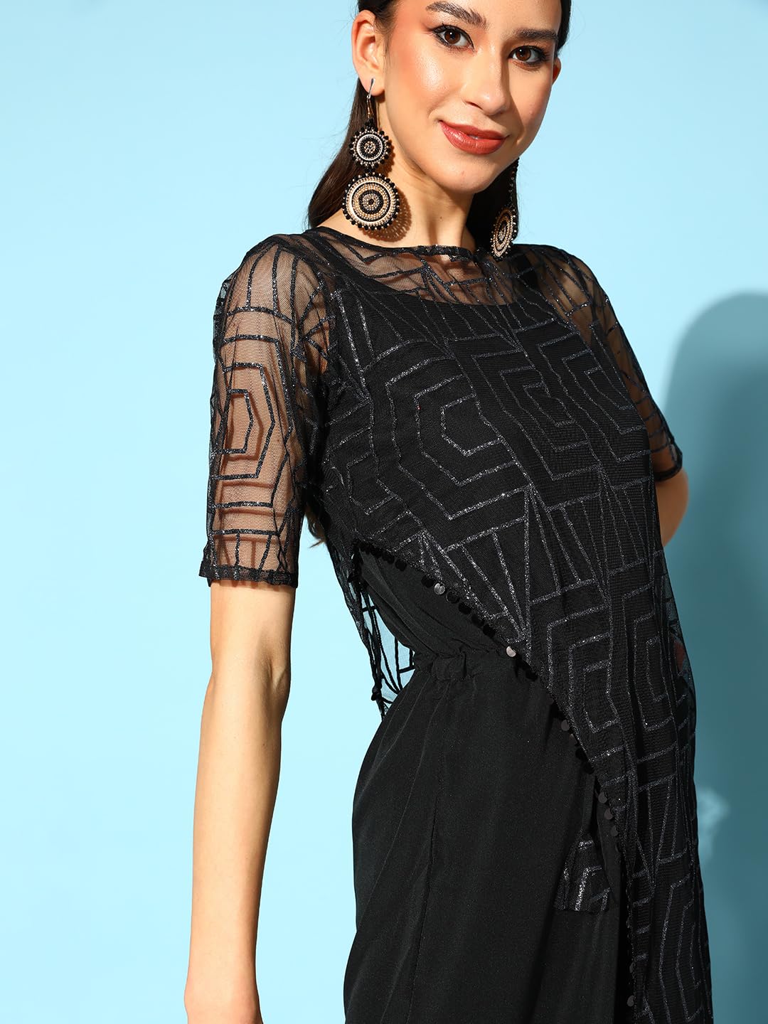 Ahalyaa Black Color Polyester Printed Jumpsuit