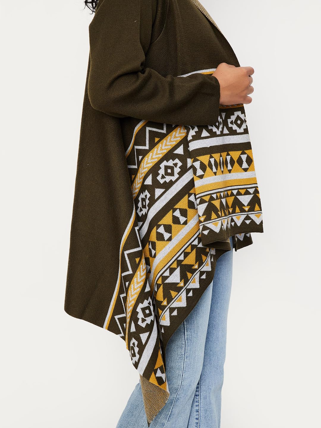 Max Women Argyle Waterfall Shrug (SRG34005OLIVE Green)_M