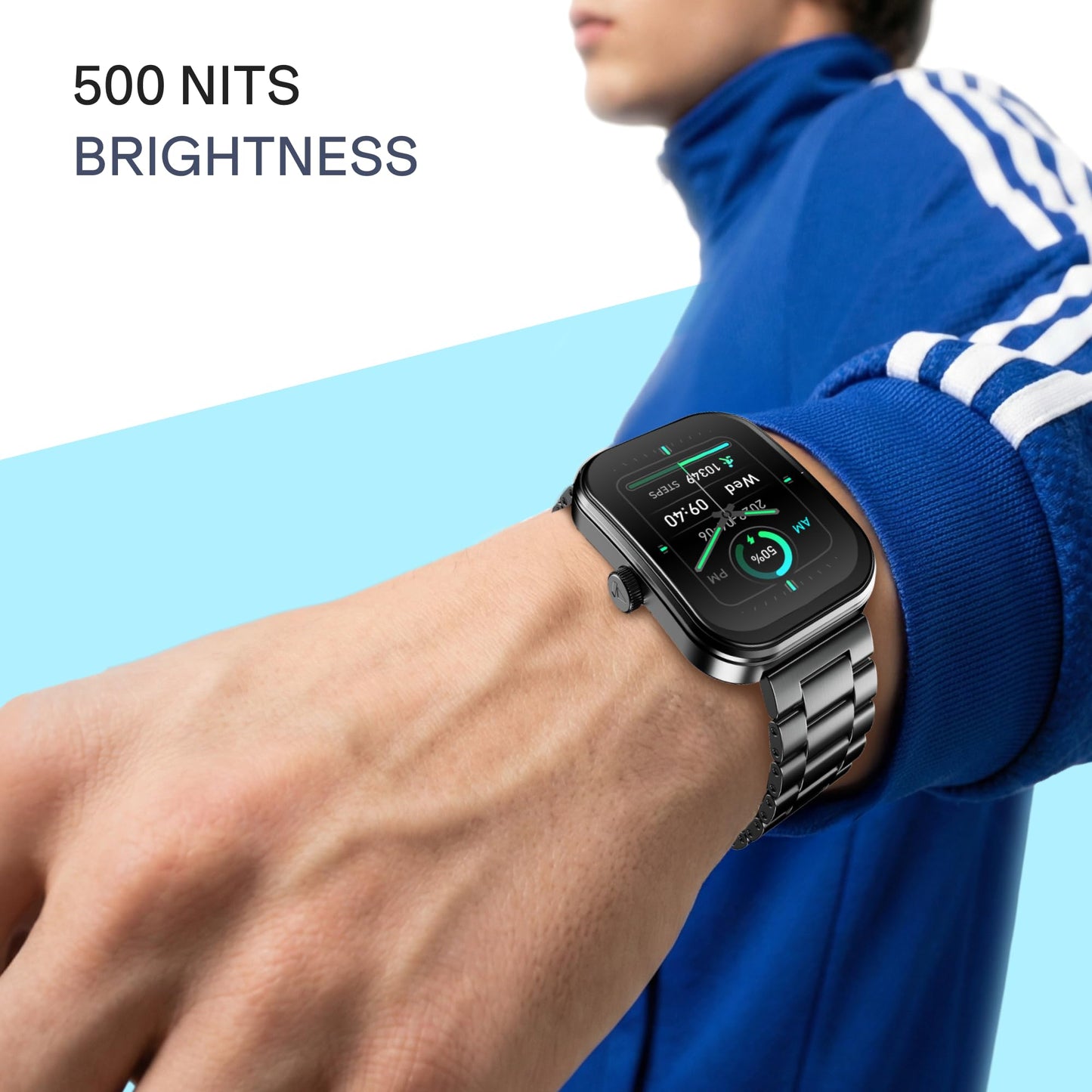 Boat Wave Sigma 3 Curv Smartwatch with 2.01” (5.33 cm) Immersive Curved Display, Metallic Finish, Functional Crown, BT Calling, Sleep, Stress, Heart Rate & SpO2 Monitoring, SOS, IP68 (Black Steel)
