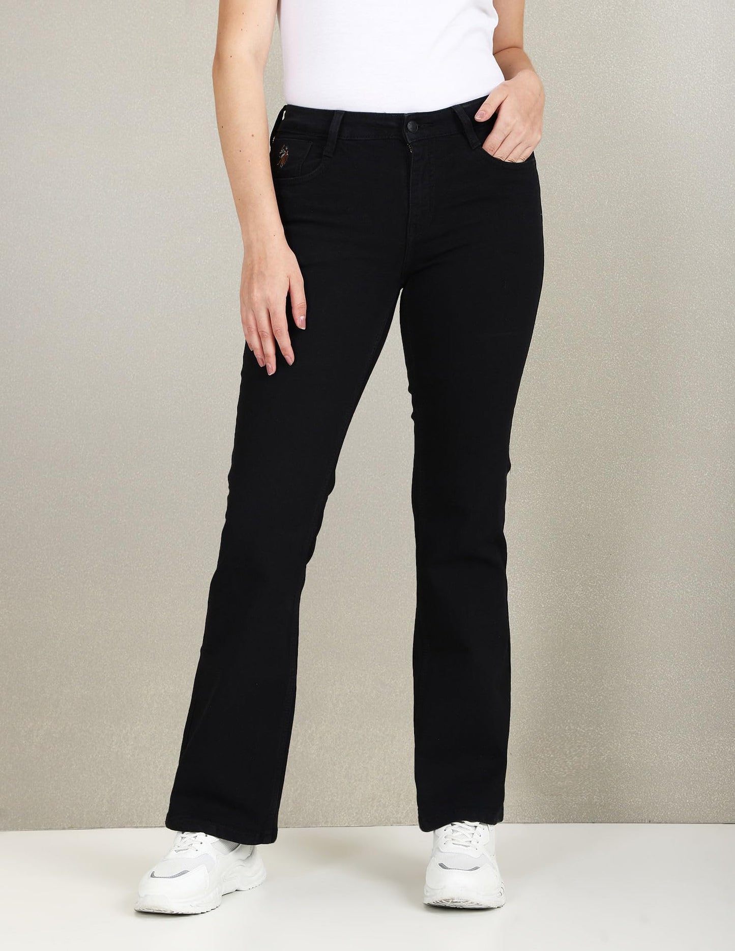 U.S. POLO ASSN. Women's Mid Rise Bootcut Fit Jeans (UWSS23JN018_Black_30)