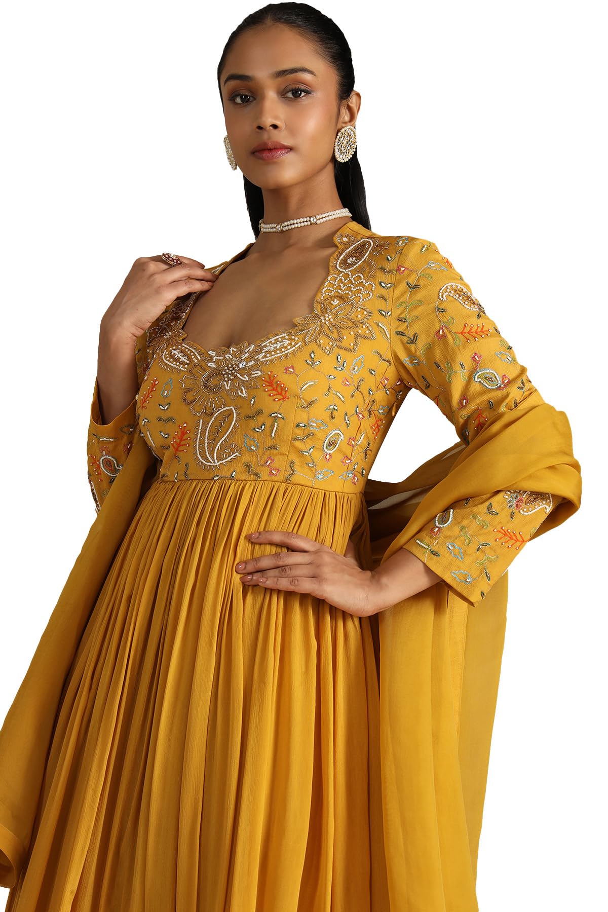 Soch Women's Chiffon Gown (OWS5CD21486_Mustard