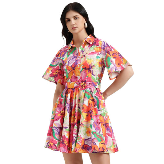 United Colors of Benetton Regular Fit Spread Collar Floral Dress (Size : 2XL) - 26P4WVNDR325I901 Multicolour
