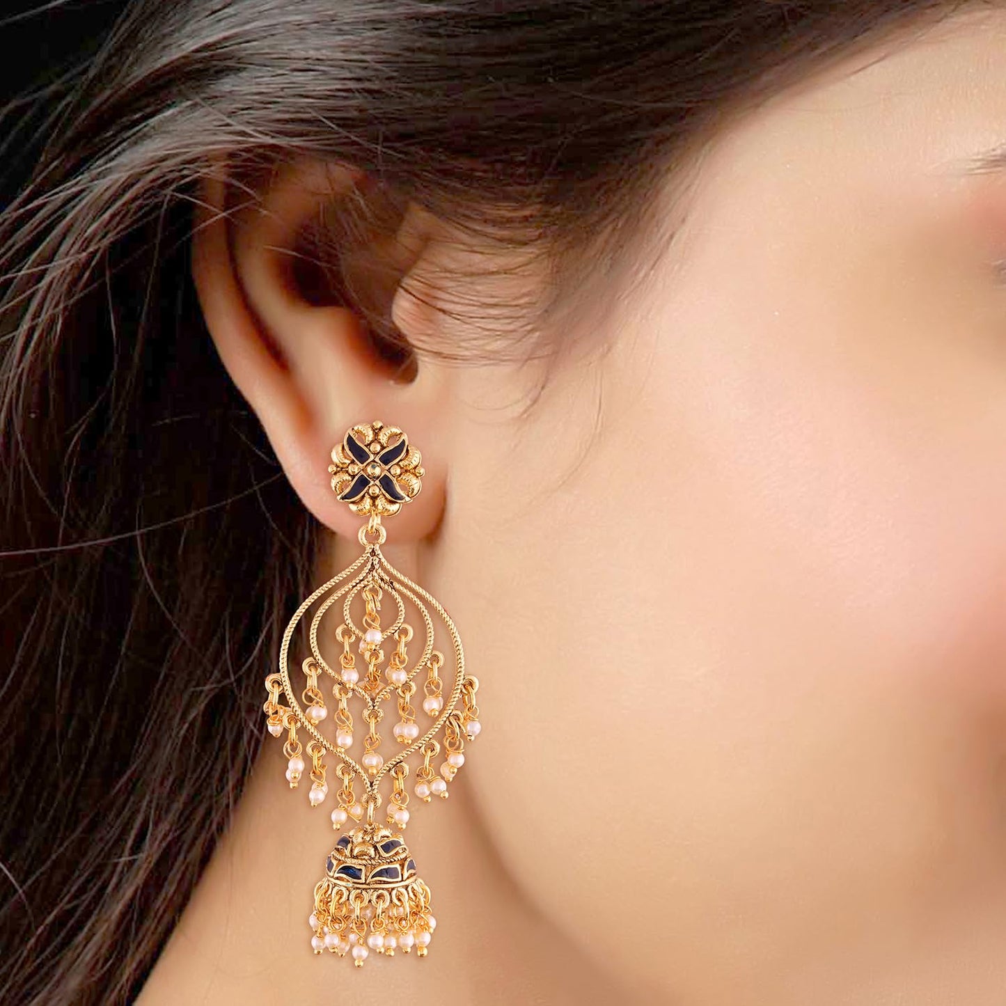 Peora Traditional Jewellery Gold Plated Pearl Jhumki Earrings for Women Girls