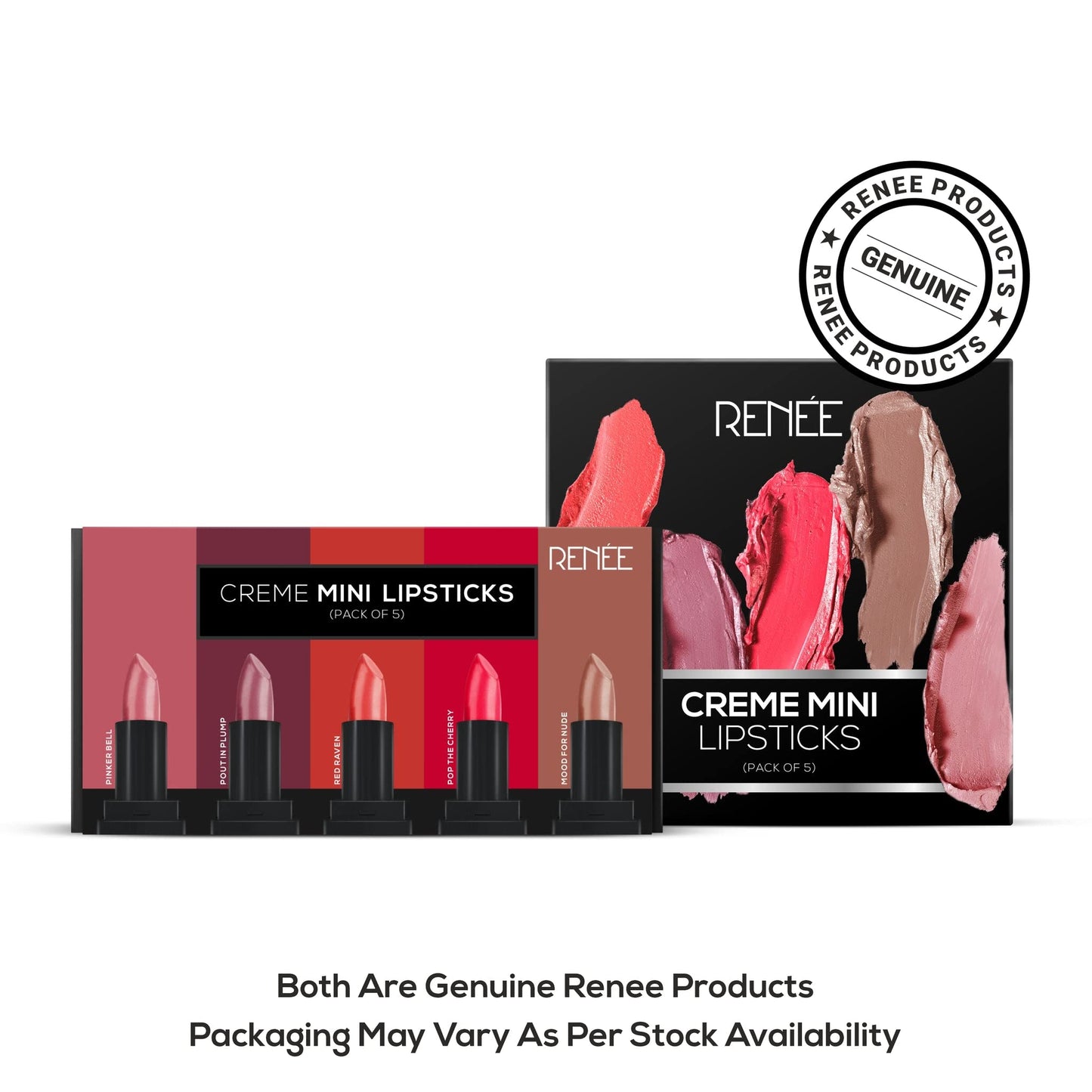RENEE Crème Mini Lipstick Combo Pack of 5-1.65gm Each, Long Lasting Creamy Finish - Enriched With Jojoba Oil, Keeps Lips Hydrated & Nourished, Travel Friendly