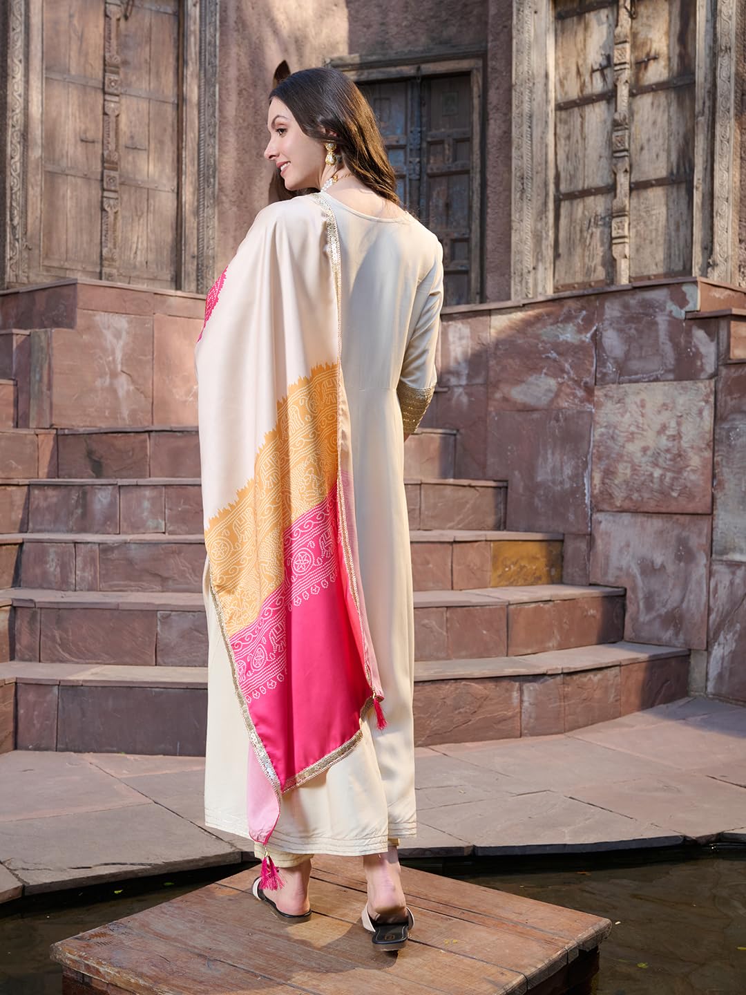 Stylum Women's Solid & Embroidered Rayon Anarkali Kurta Pant Dupatta Set