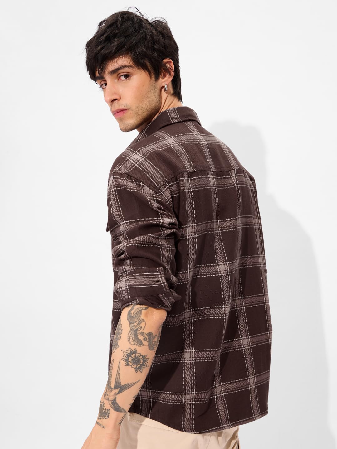 The Souled Store Brown Men and Boys Long Sleeve Collared Neck Regular Fit Cotton Button Down Utility Shirt