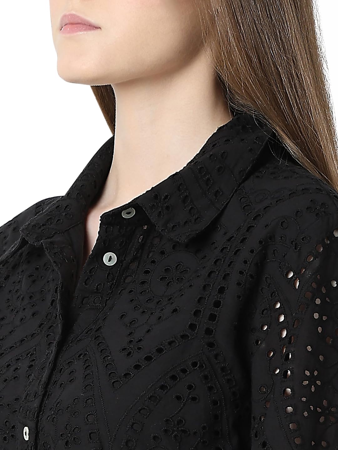 Vero Moda Women's Cotton Shirt Midi Dress (9007018- Black