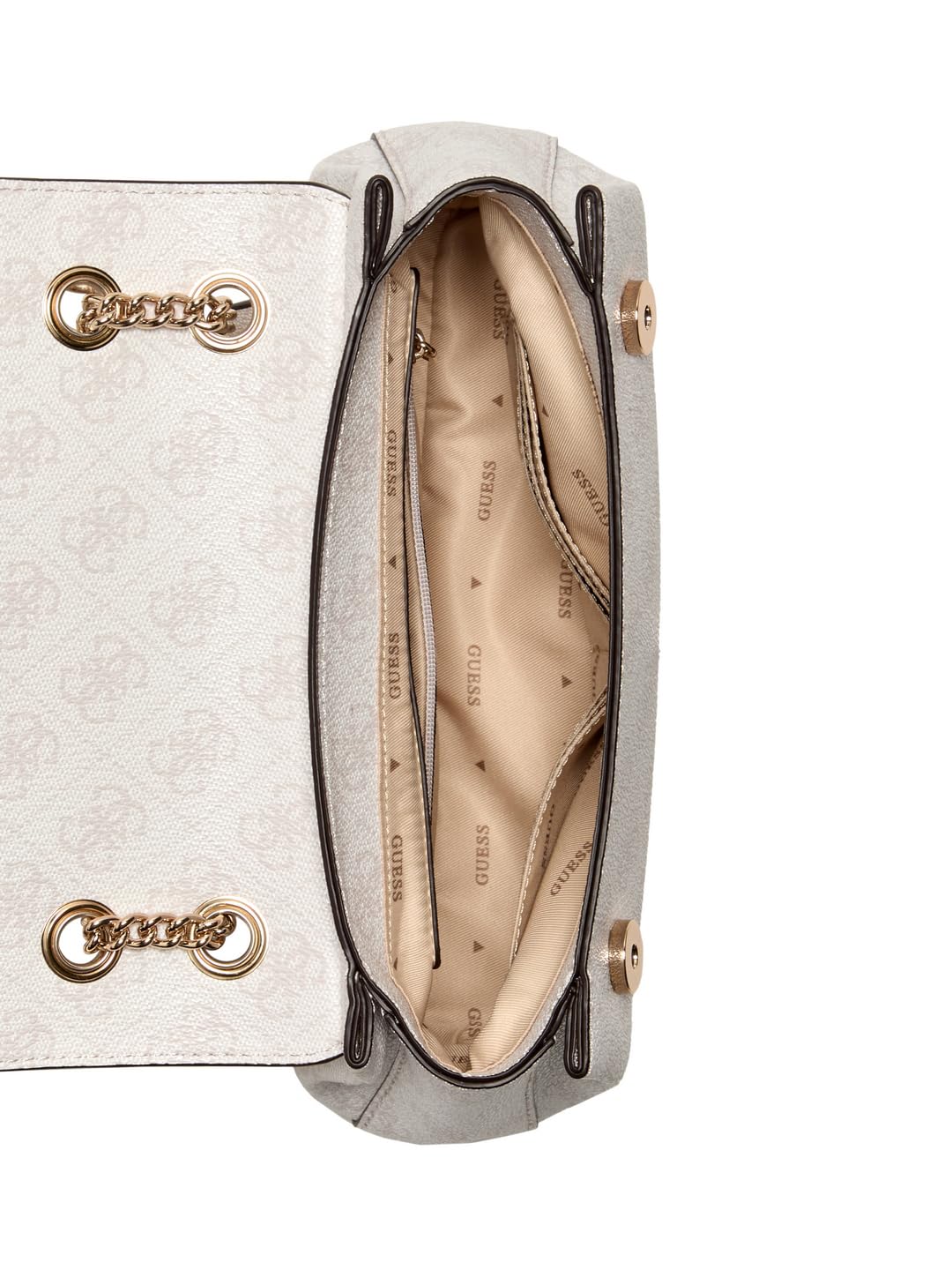 GUESS White Logo Printed Katya Convertible Flap Crossbody Bag