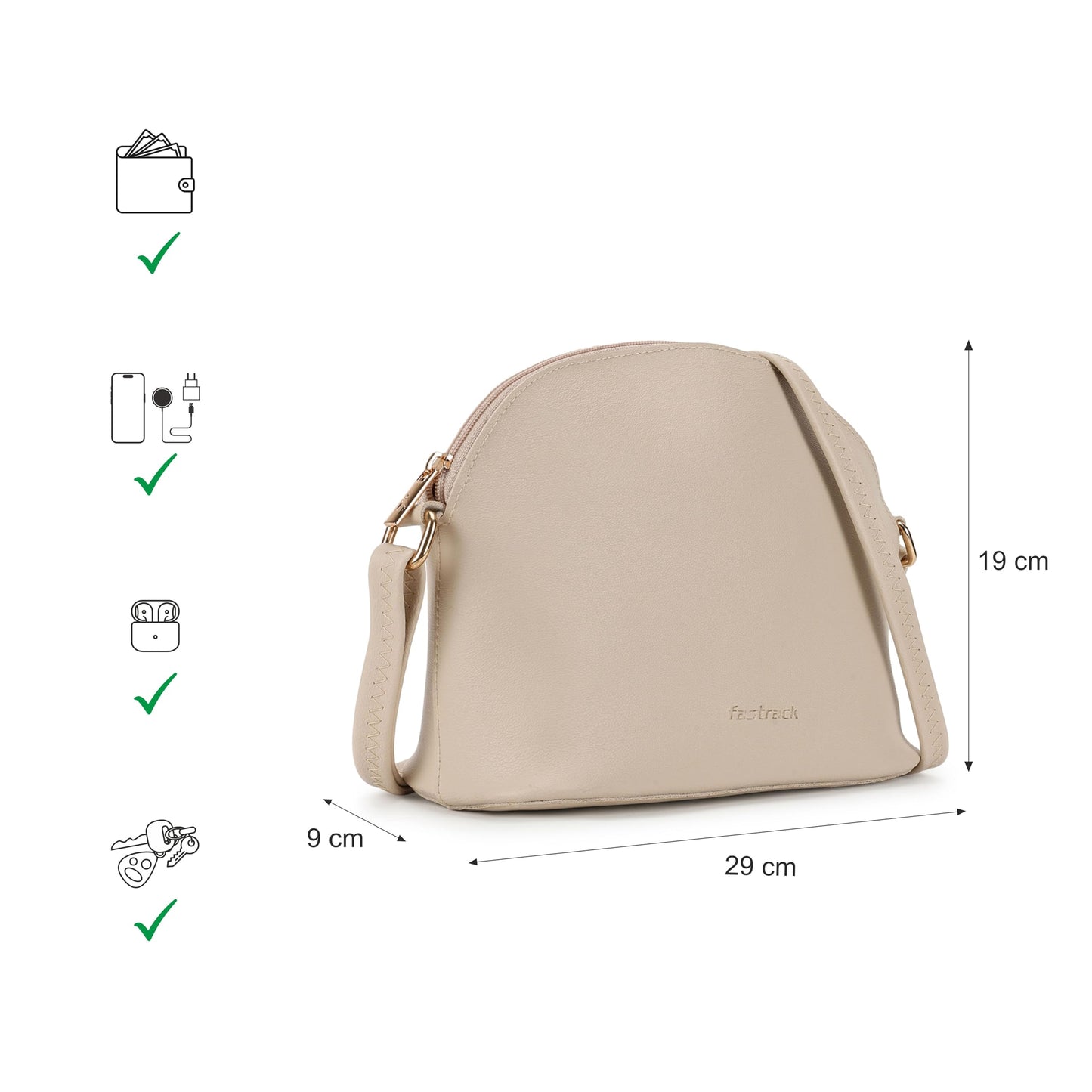 Fastrack Pumice White Casual Sling Bag for Women, Girls and Ladies with adjustable Sling Strap