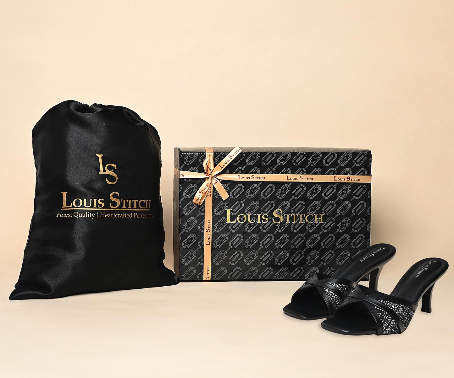 LOUIS STITCH Women’s Fashion Slip-On Pointed Heel Sandals | Open Toe Black Stiletto Heel Sandal for Ladies, Stylish and Comfortable Sandal | LSOF-LDPH-TSMUJB | UK-6