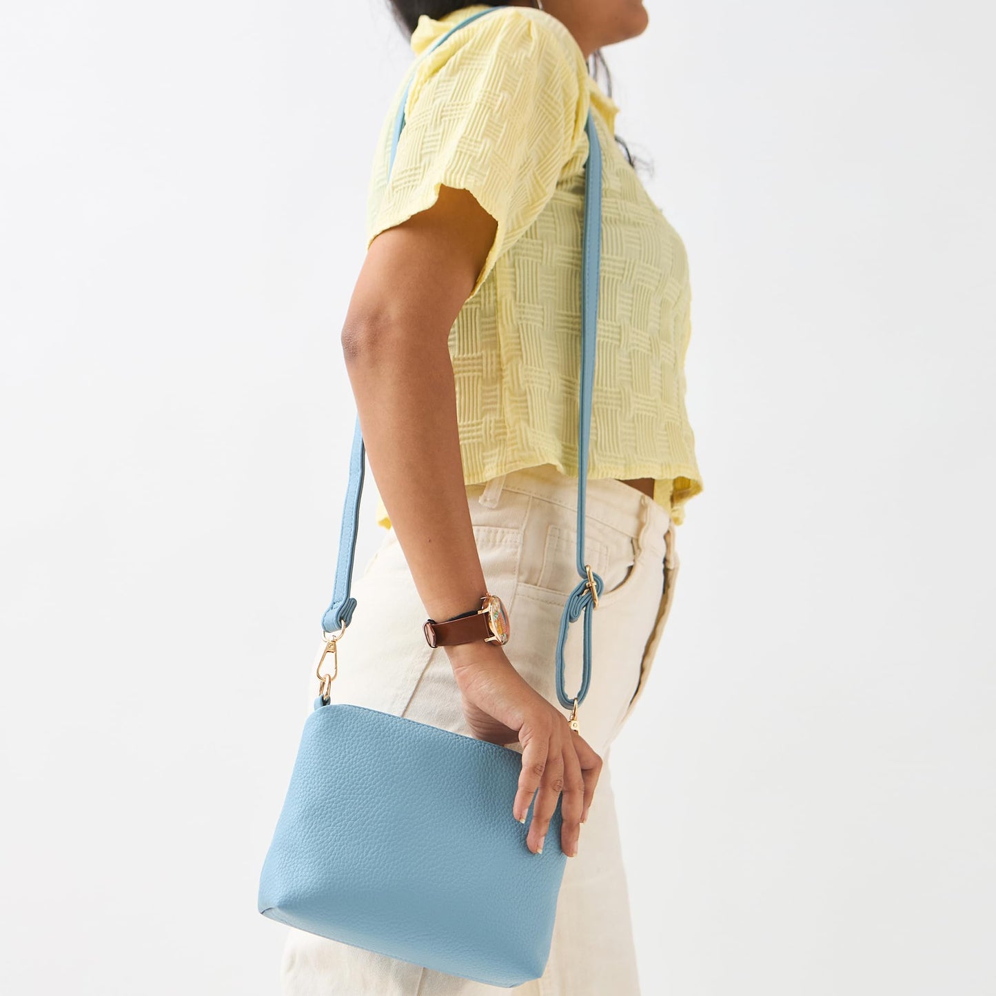 Chumbak Skies Tote with Shoulder Strap & Scarf | Powder Blue | Multipurpose Hand Bag with Pouch for Shopping | Hand Held Bag for Women and Girls | Solid Colour Handbag