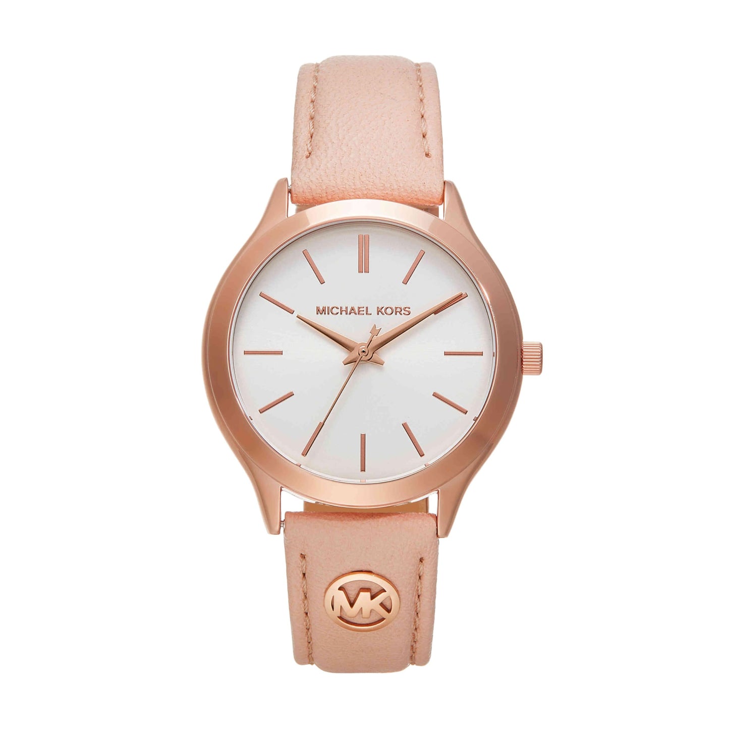 Michael Kors Leather Analog White Dial Women's Watch-Mk7467, Band Color:Rose Gold