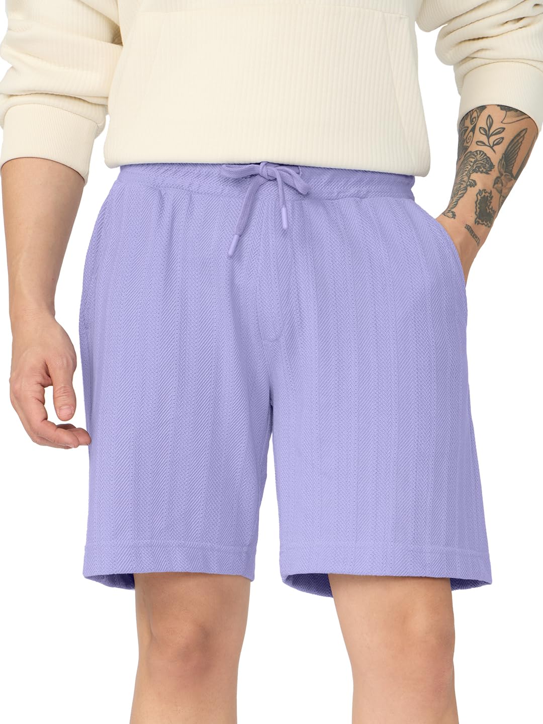 The Souled Store Lounge Shorts: Orchid Men and Boys Drawstringed Cotton Blend Regular Fit Lounge Shorts