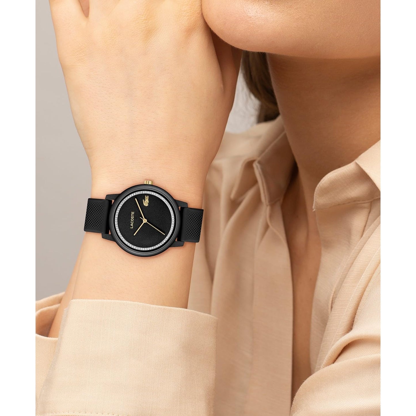 Lacoste Lacoste.12.12 Go Qtz Basic Black Round Dial Women's Watch|Black Silicone Material|Multi Color Band - 2001310