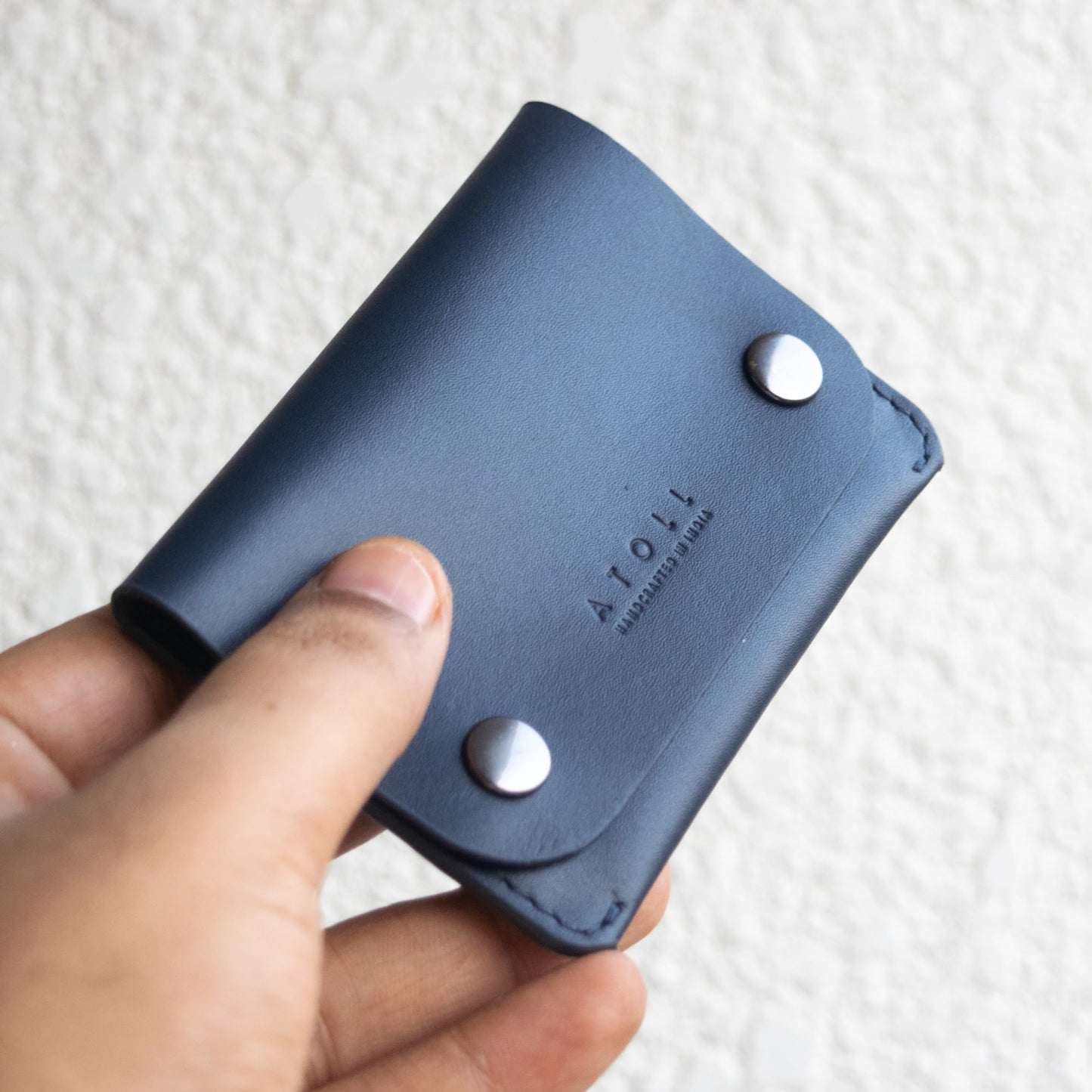 Atoll Leather Wallet for Men, Snap Button Closing, 3 Slots, Compact Credit Card Holder and Cash Compartment