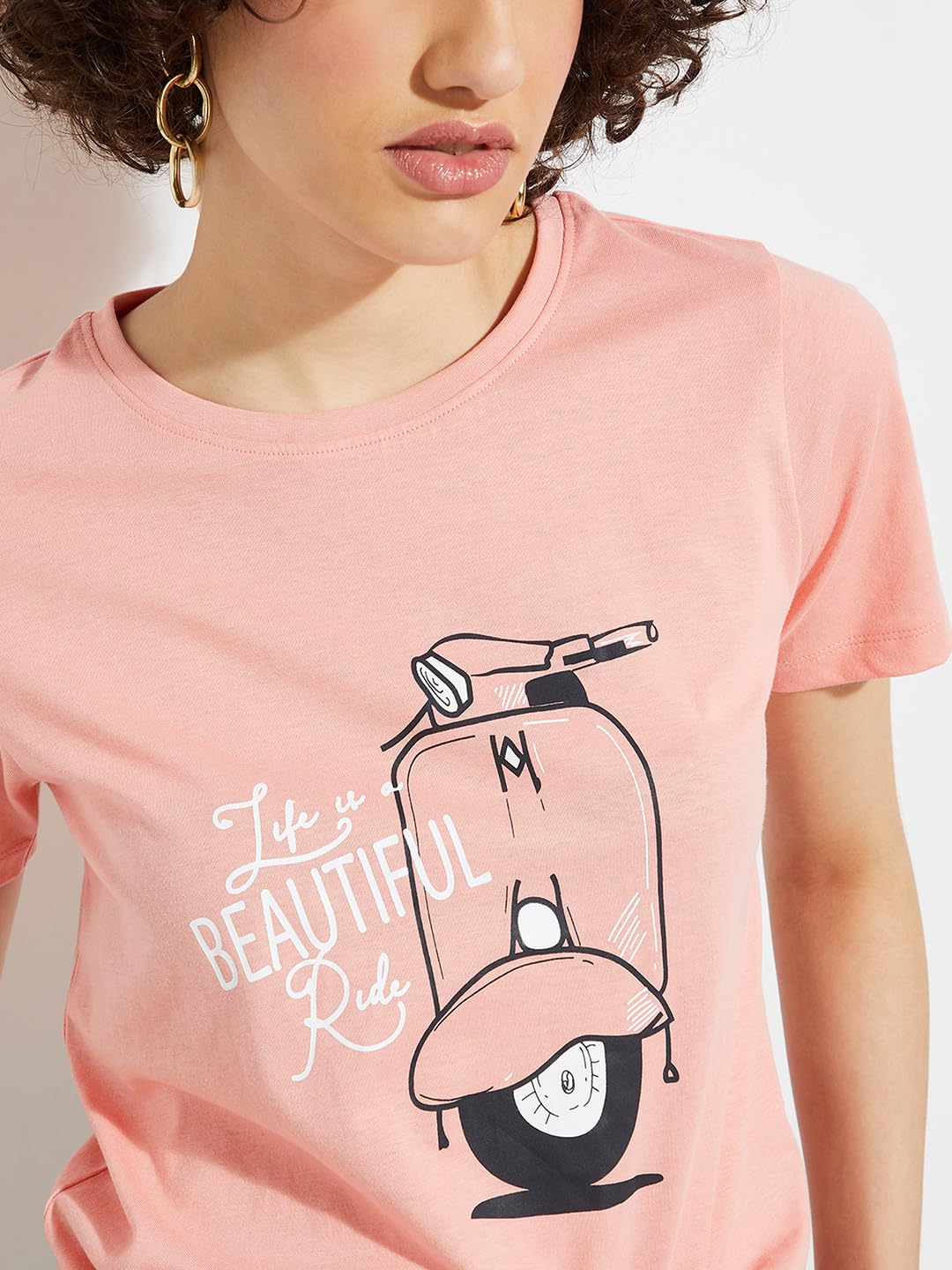 Max Urb_N Women's Graphic Printed Regular Fit T-Shirt (Sp24Ycpepp13Peach)_M