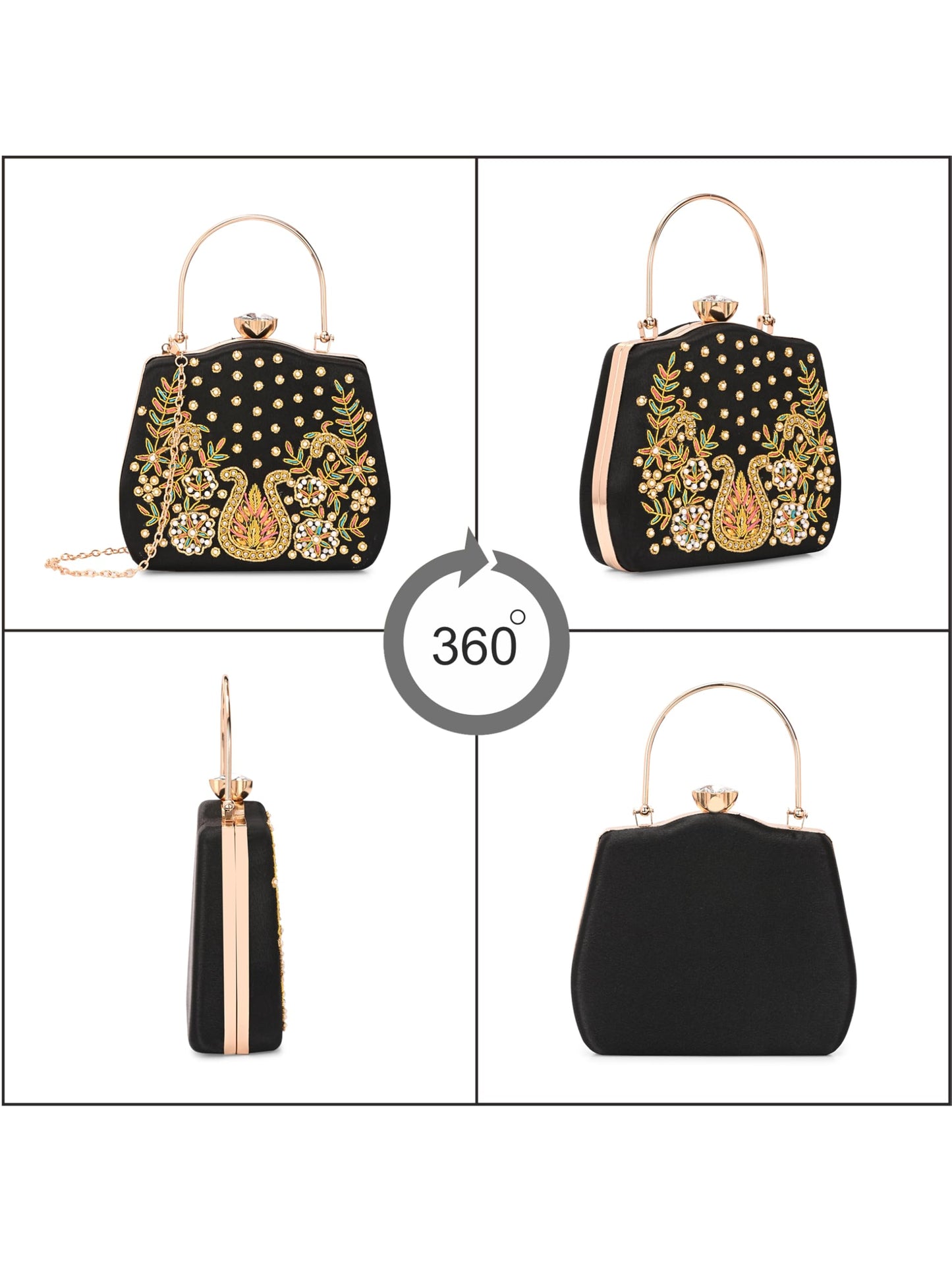 TOOBA Handicraft Beautiful Bling Box Clutch Bag Purse for Bridal, Wedding Bag for Women & Girls Black