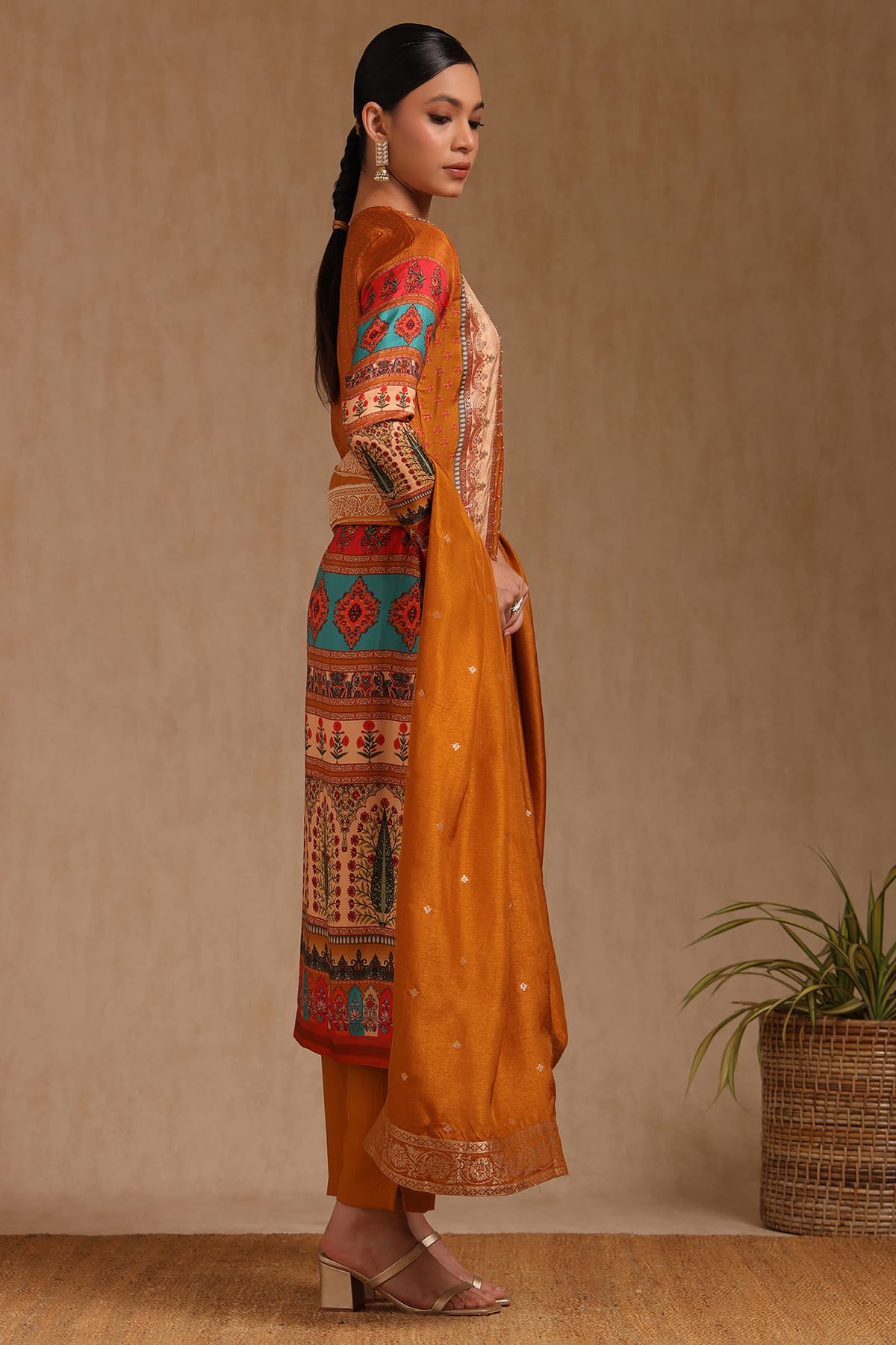 Soch Womens Viscose Ethnic Motif Suit Set With Beads And Stones